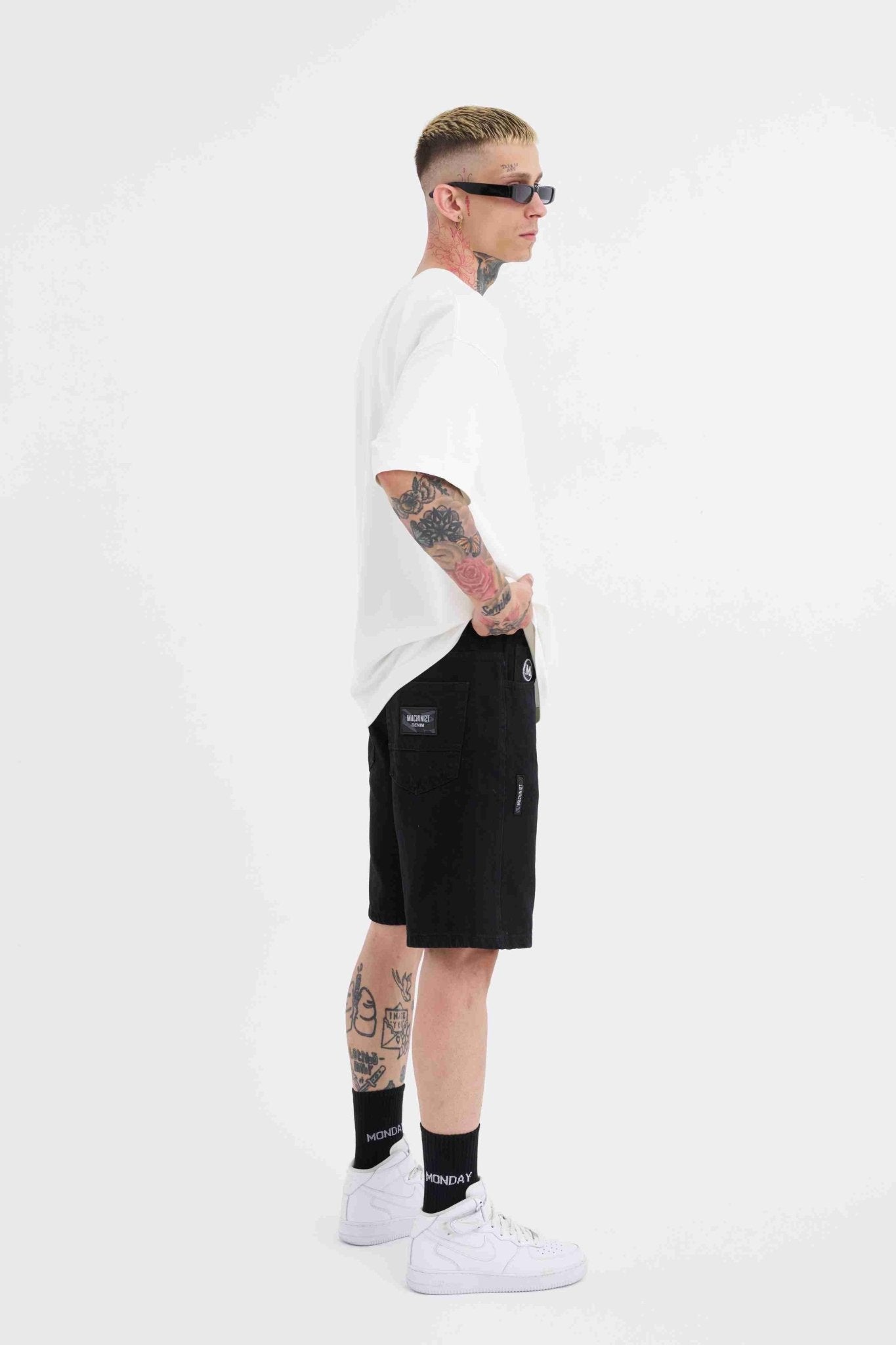 Erkek M Logo Jean Short Siyah