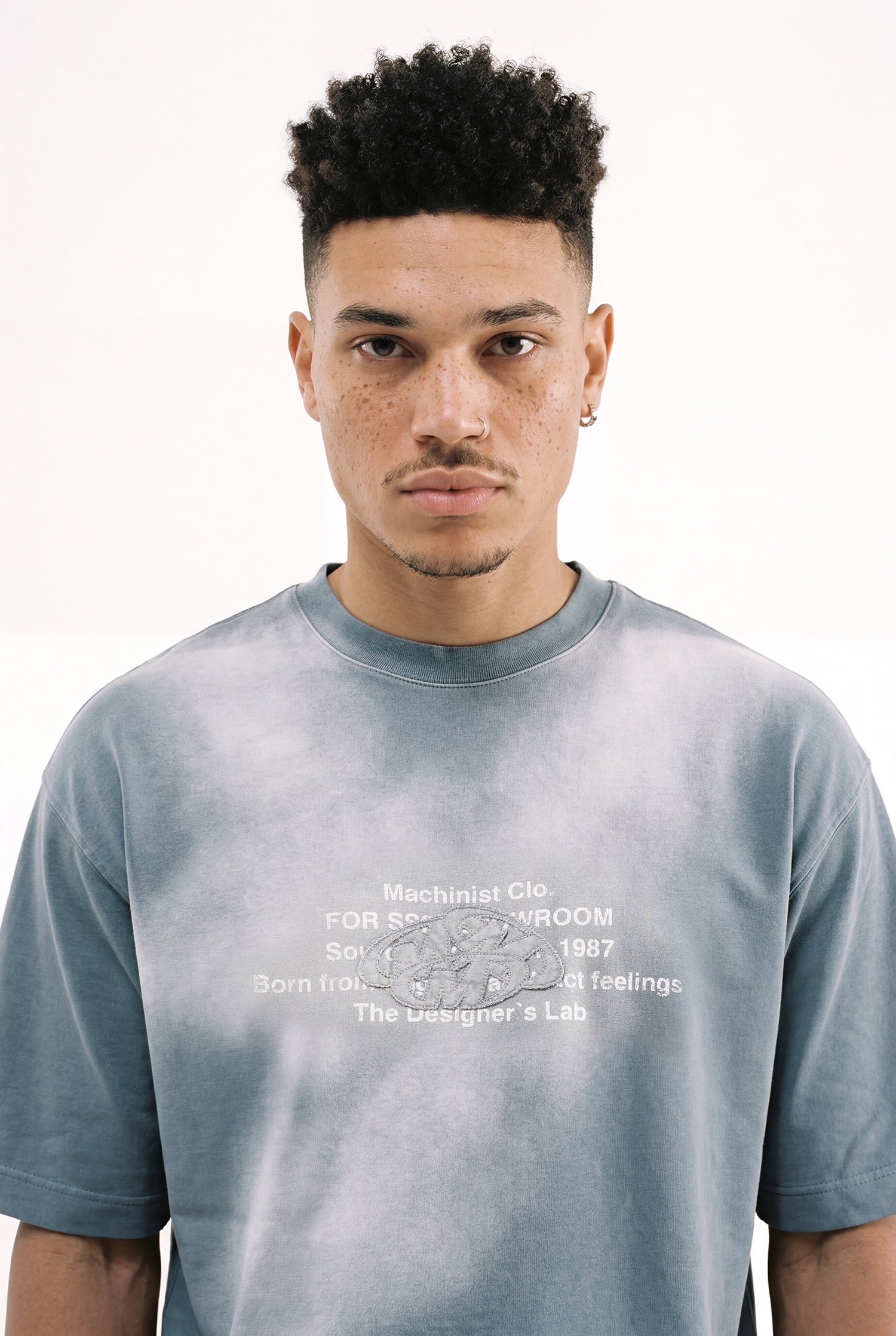 Erkek M Logo Patched Washing Oversize Tişört Gri