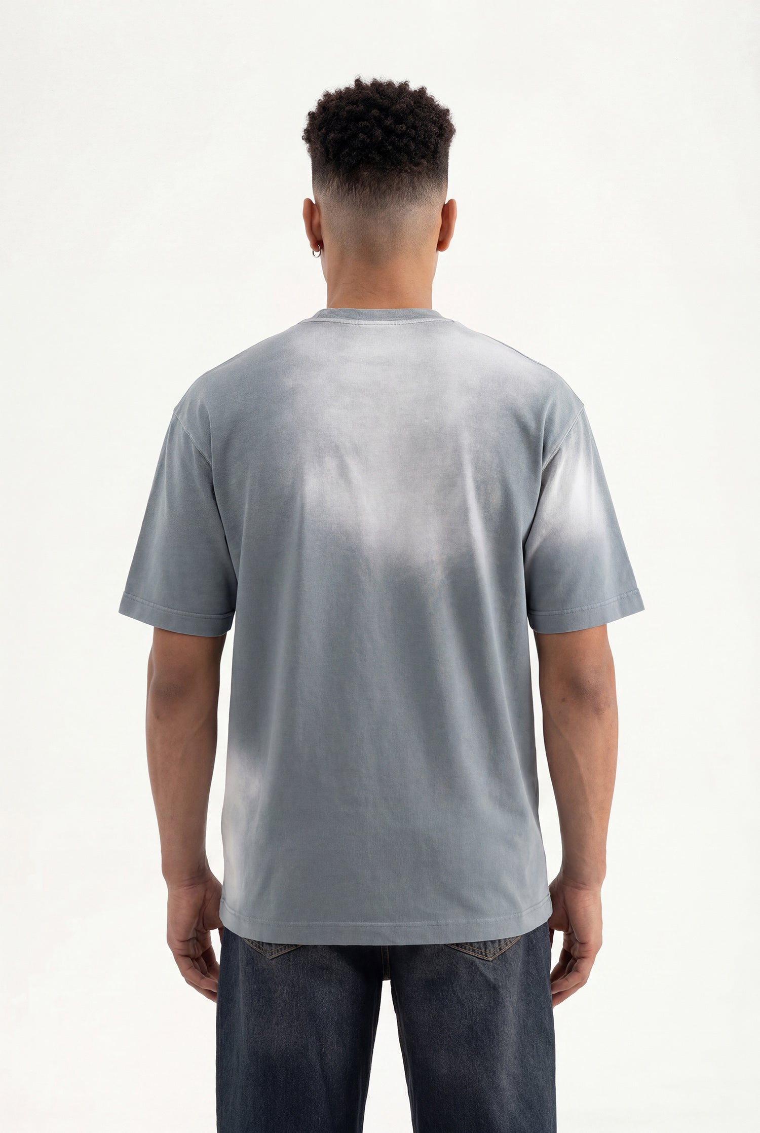 Erkek M Logo Patched Washing Oversize Tişört Gri-3