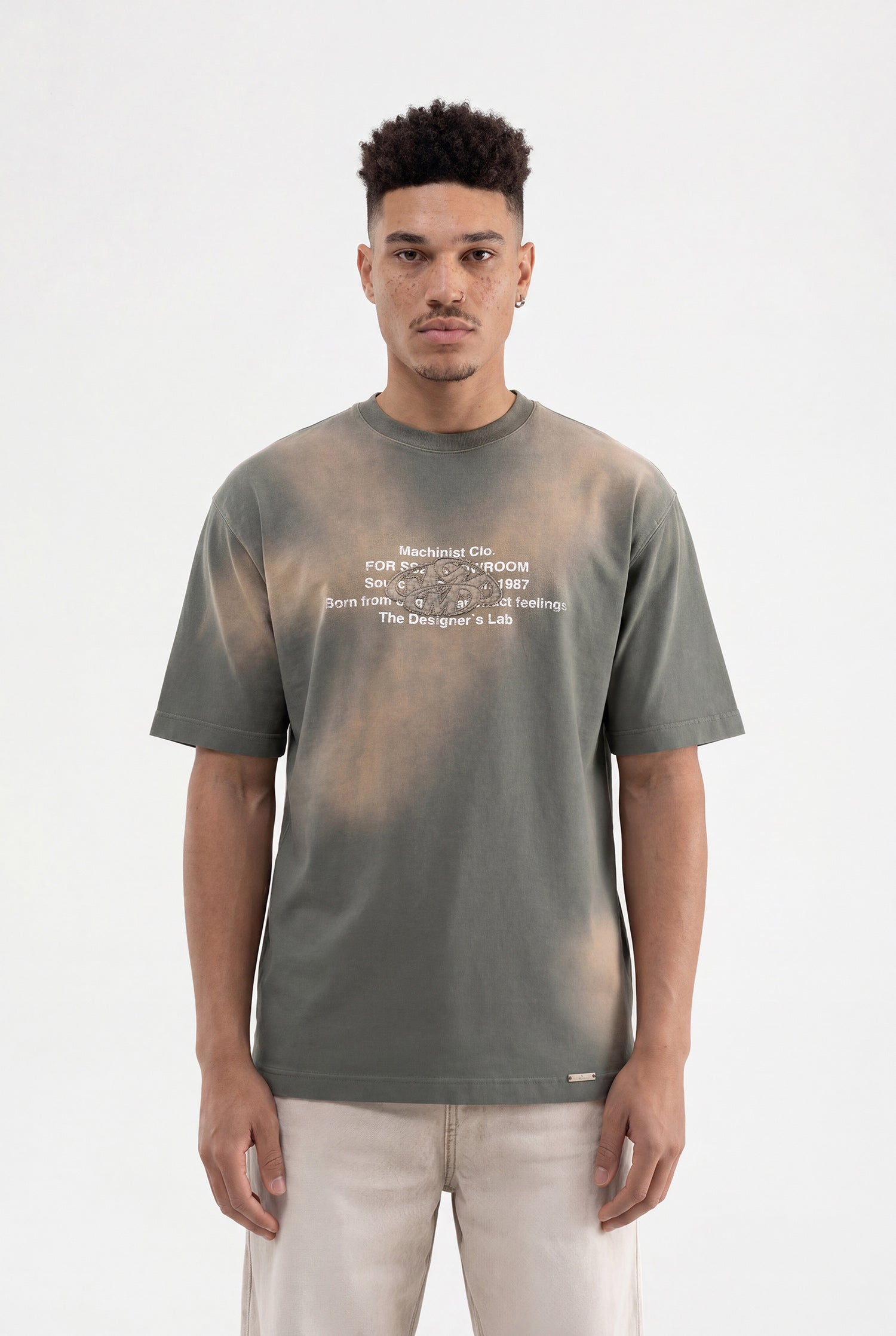 Erkek M Logo Patched Washing Oversize Tişört Haki