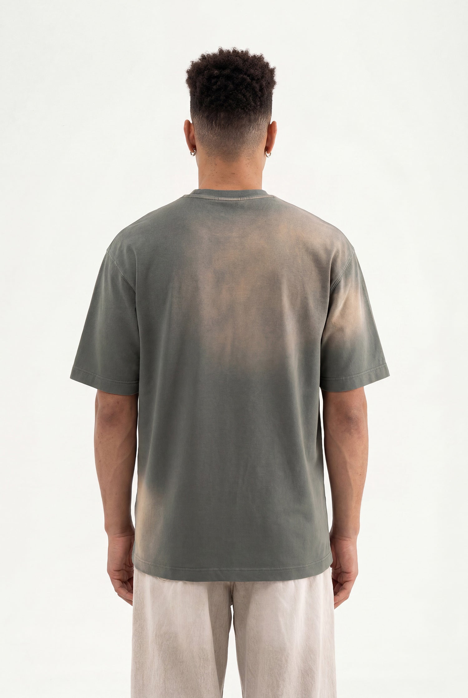 Erkek M Logo Patched Washing Oversize Tişört Haki-3