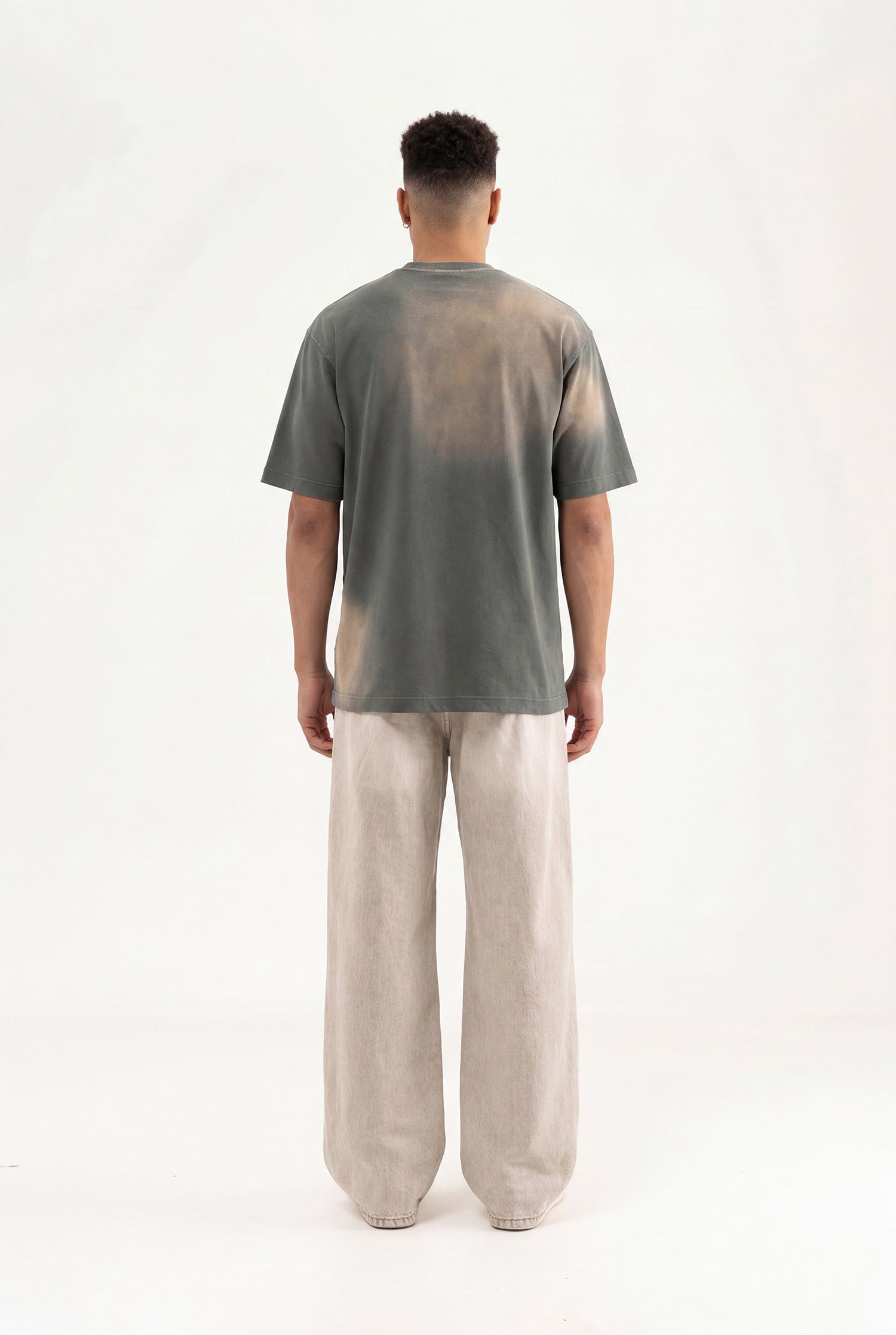 Erkek M Logo Patched Washing Oversize Tişört Haki-5