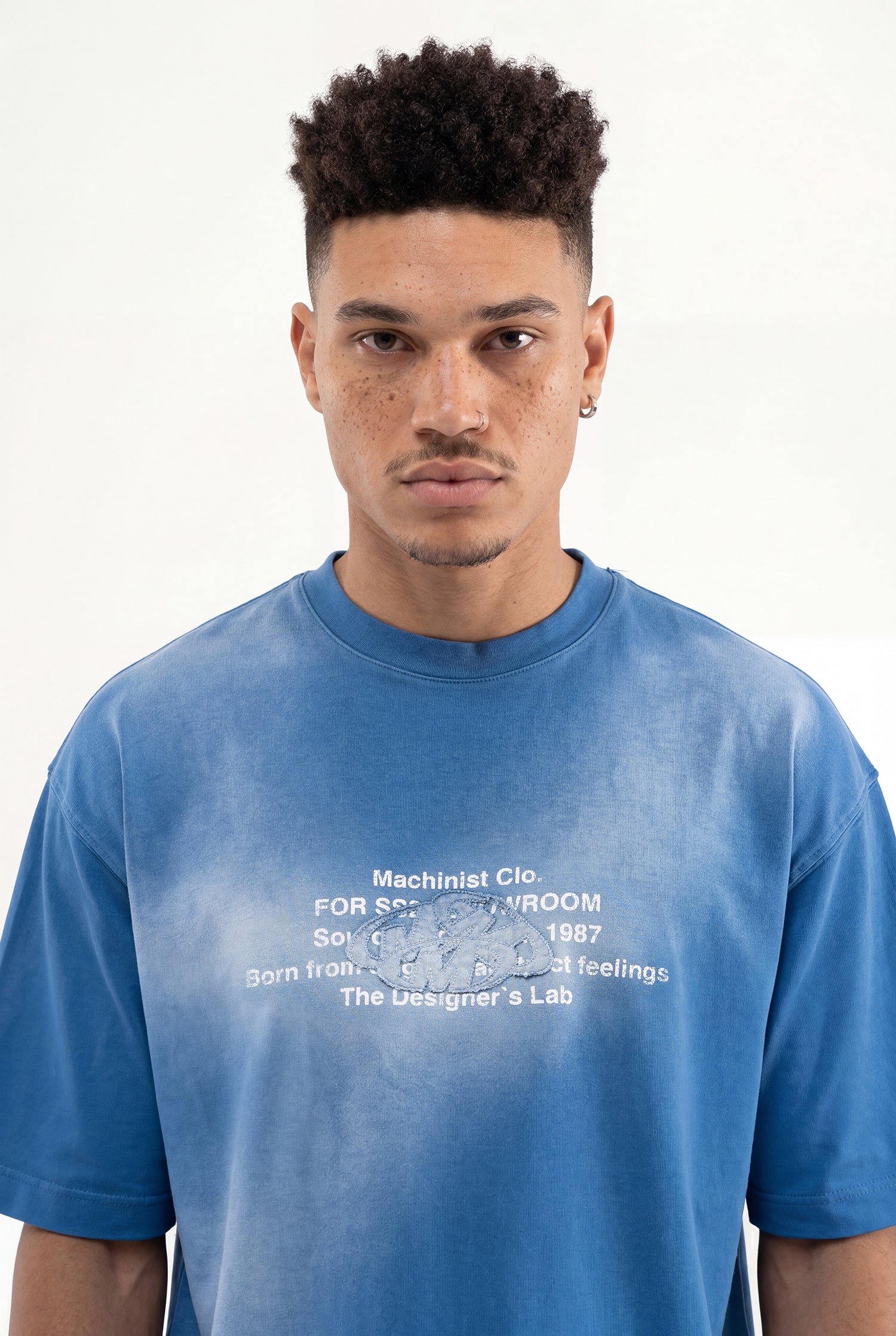 Erkek M Logo Patched Washing Oversize Tişört Indigo