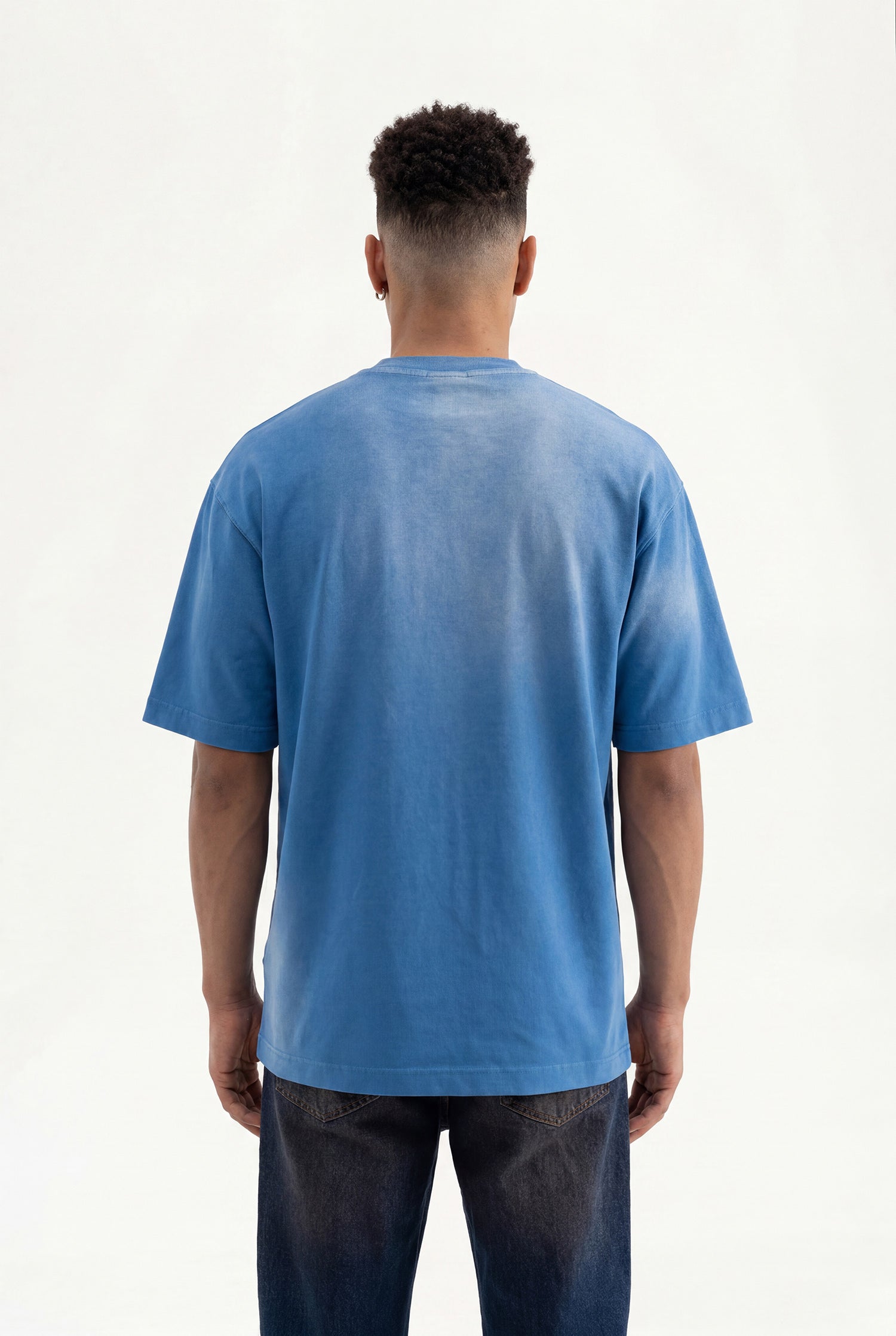Erkek M Logo Patched Washing Oversize Tişört Indigo-3