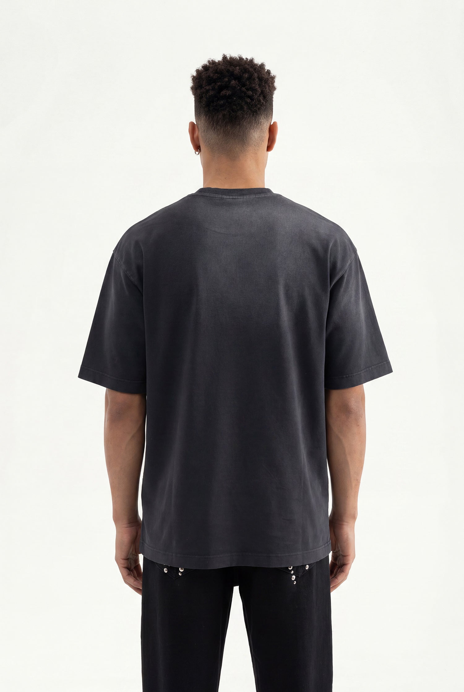 Erkek M Logo Patched Washing Oversize Tişört Siyah-3