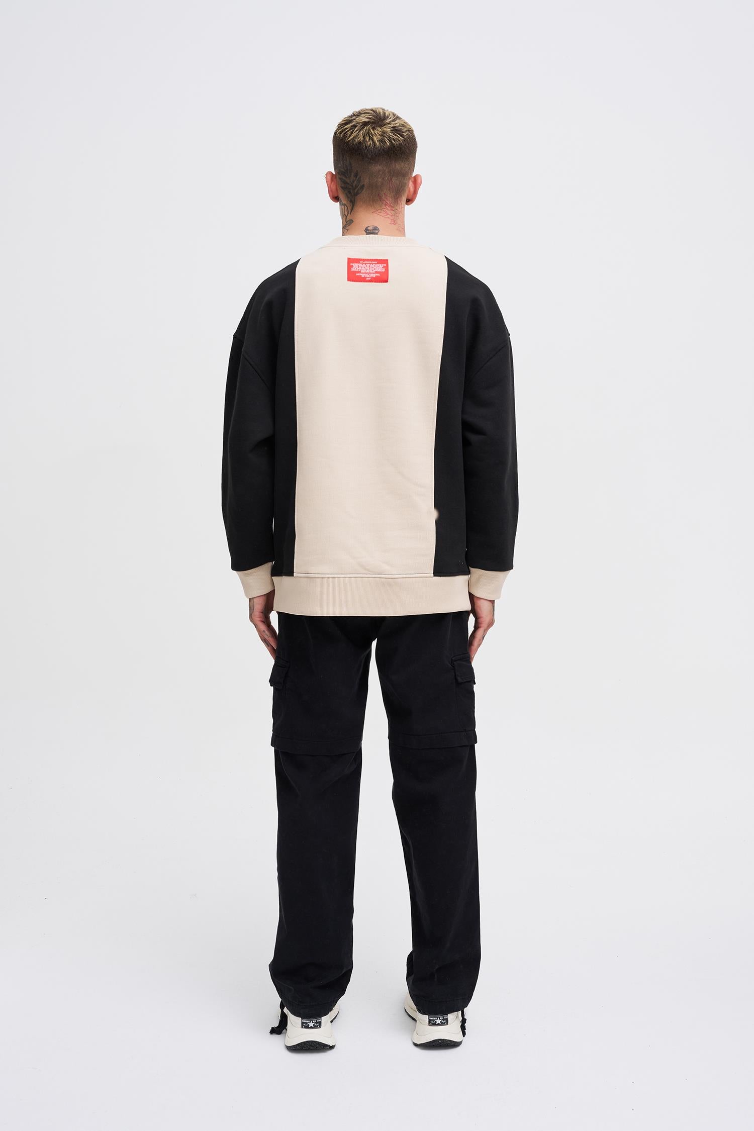 Erkek M Logo Patchwork Sweatshirt Açık Bej - Siyah