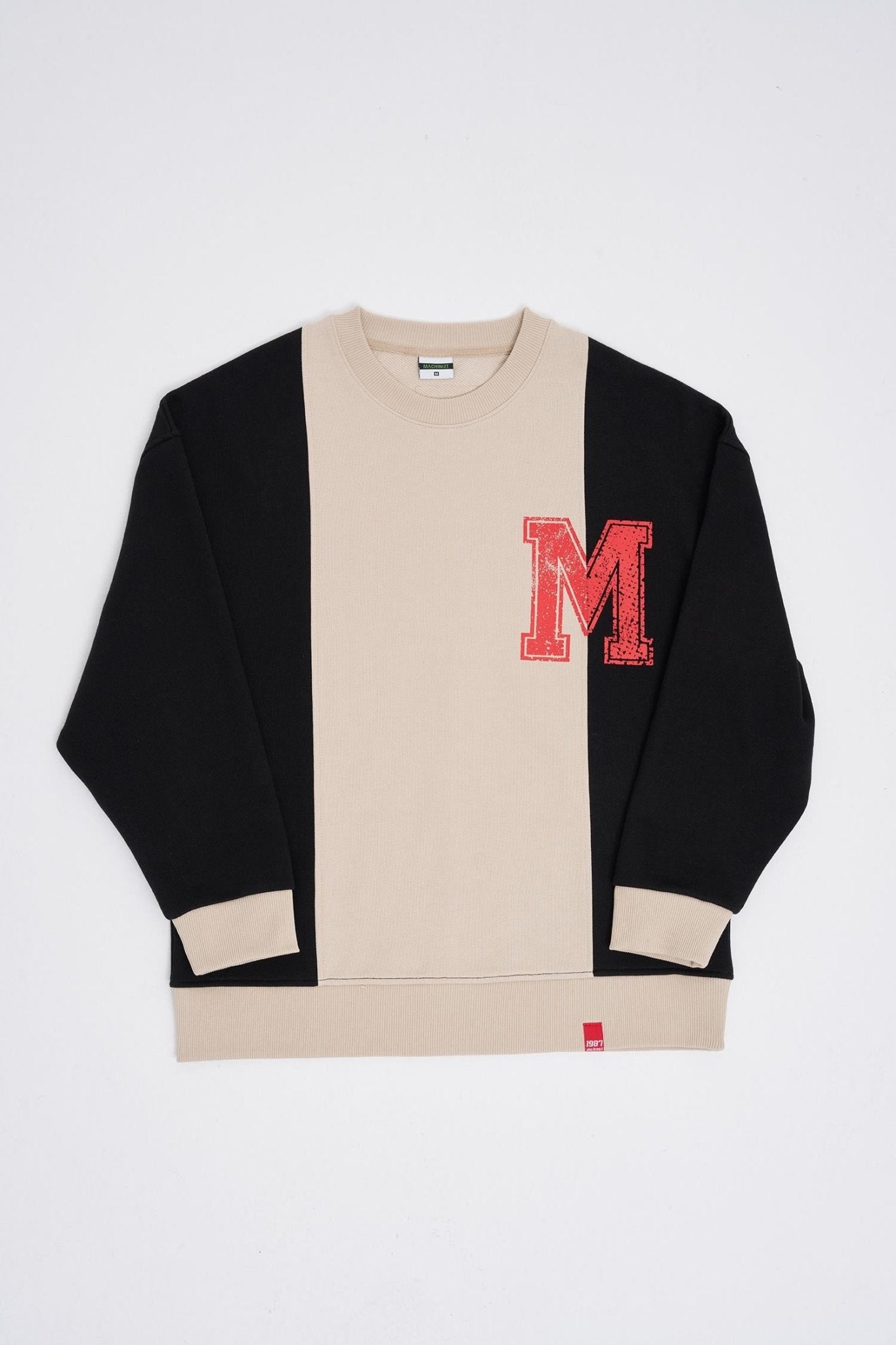 Erkek M Logo Patchwork Sweatshirt Açık Bej - Siyah