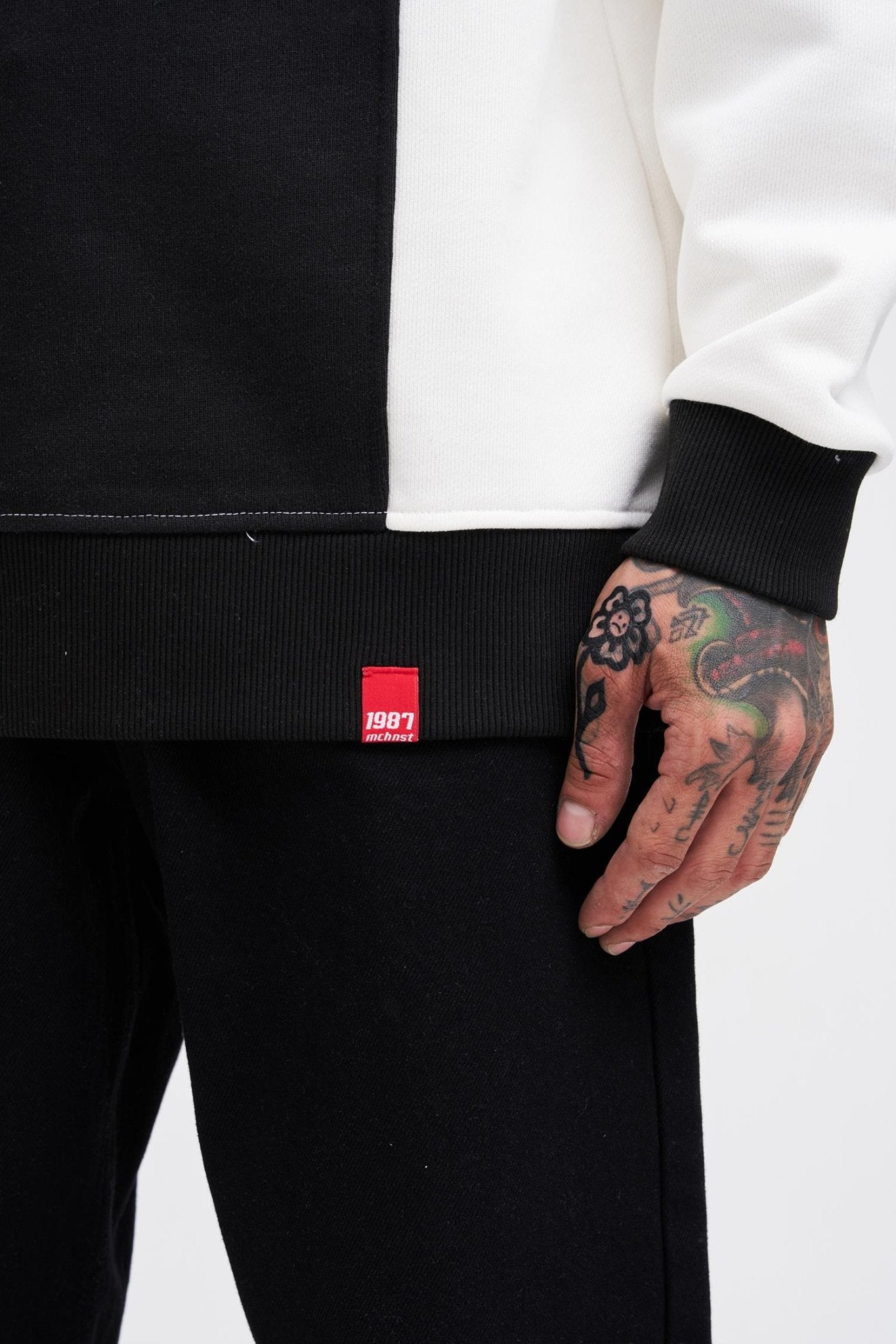 Erkek M Logo Patchwork Sweatshirt Ekru - Siyah
