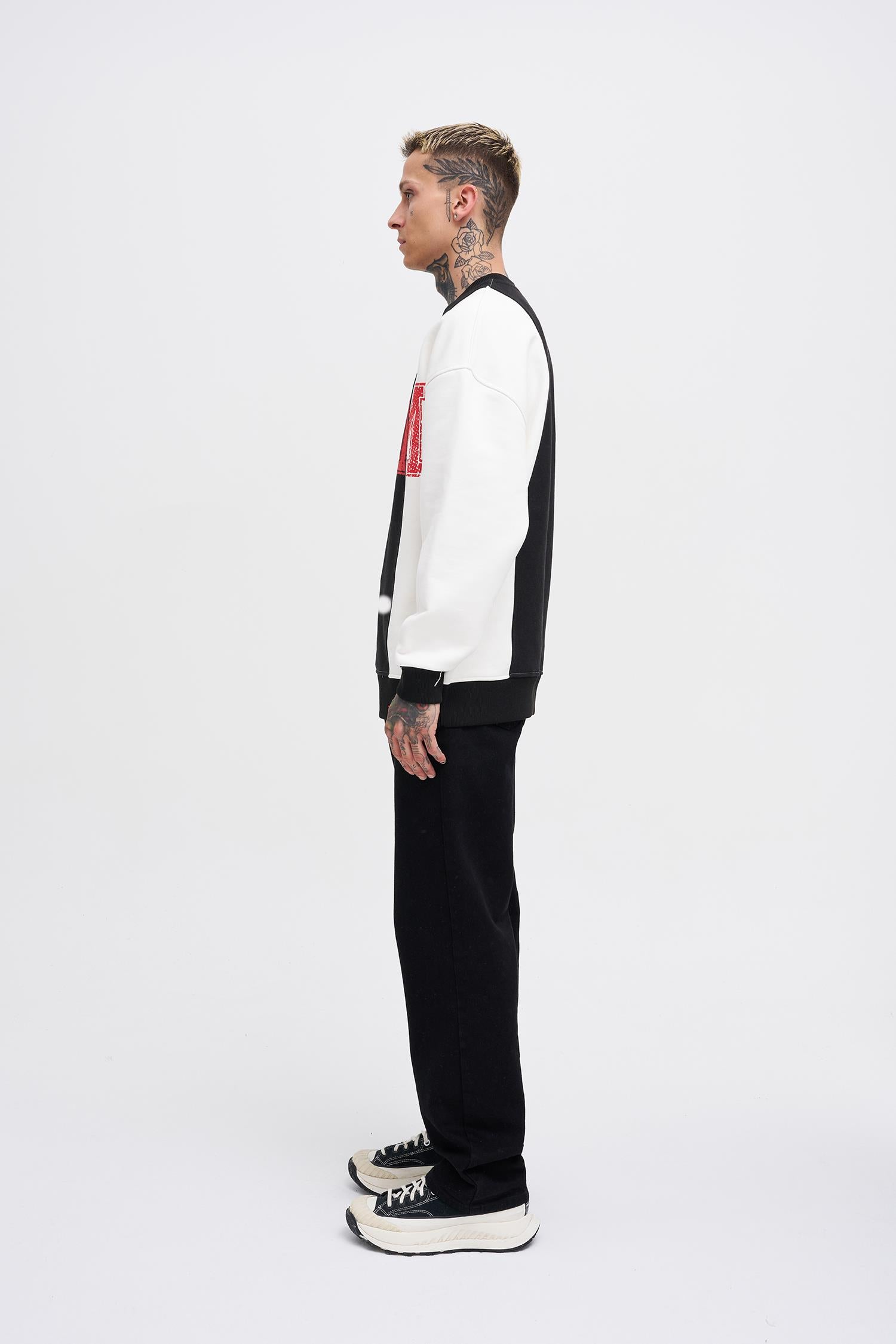 Erkek M Logo Patchwork Sweatshirt Ekru - Siyah