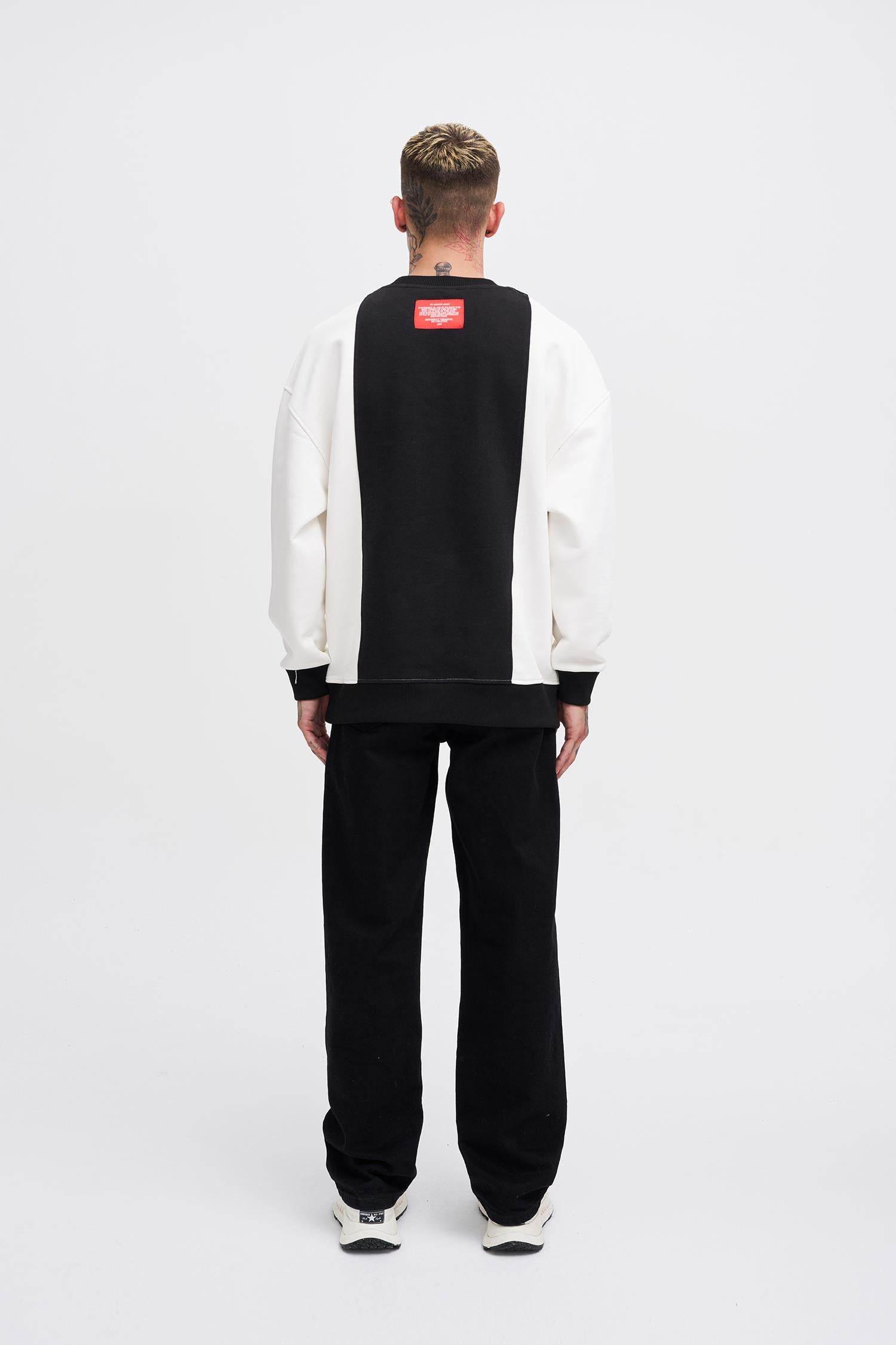 Erkek M Logo Patchwork Sweatshirt Ekru - Siyah