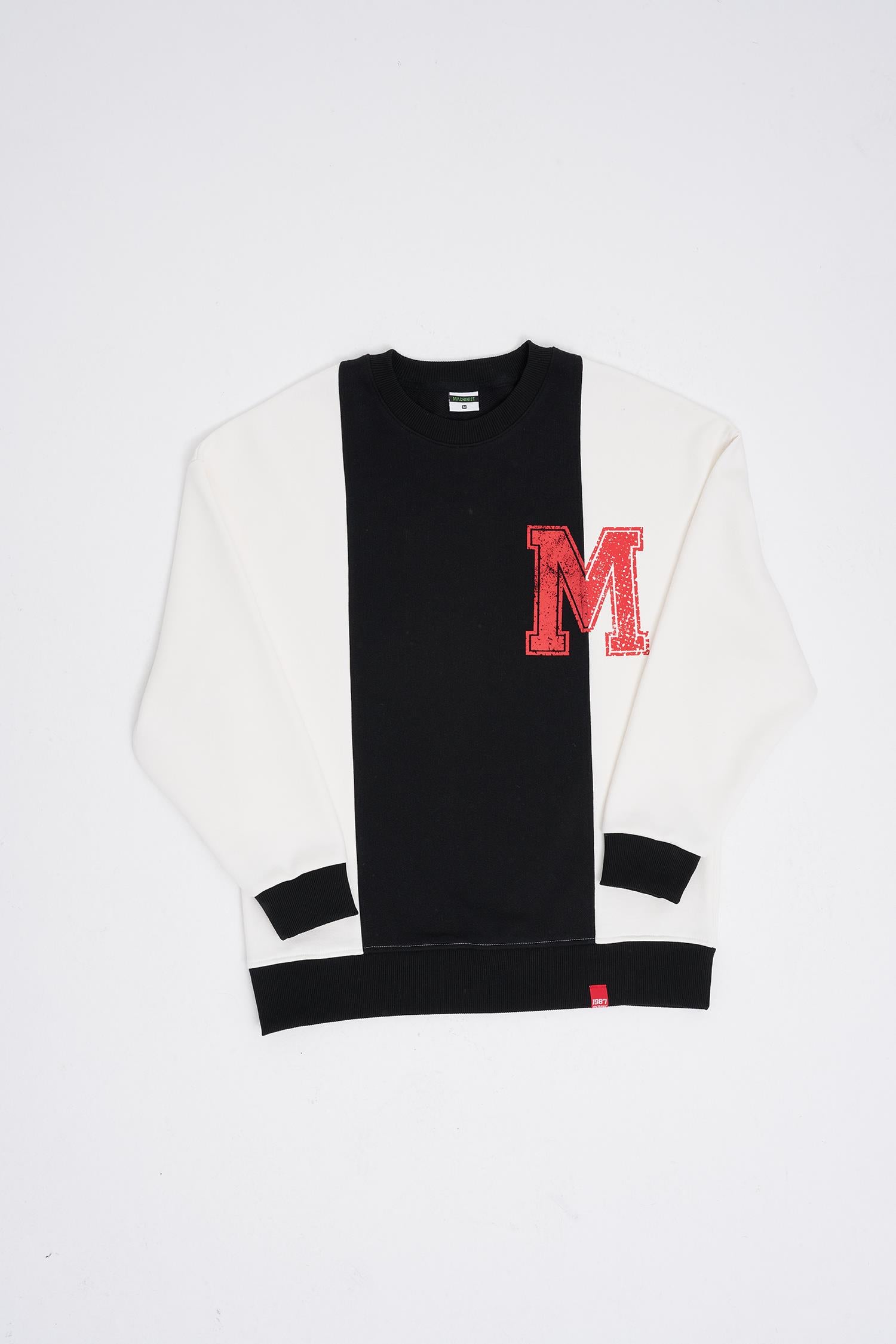 Erkek M Logo Patchwork Sweatshirt Ekru - Siyah