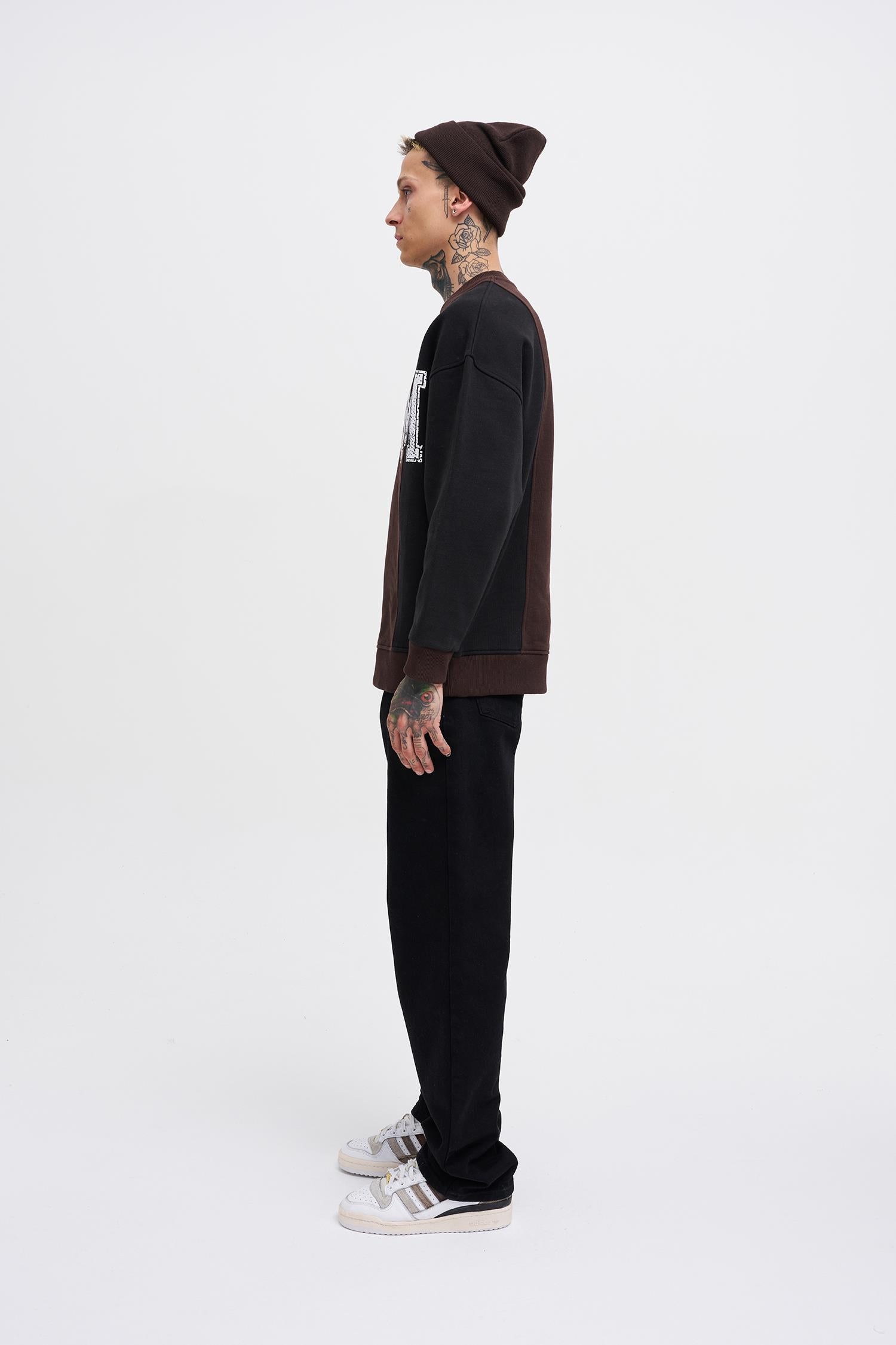 Erkek M Logo Patchwork Sweatshirt Kahverengi - Siyah