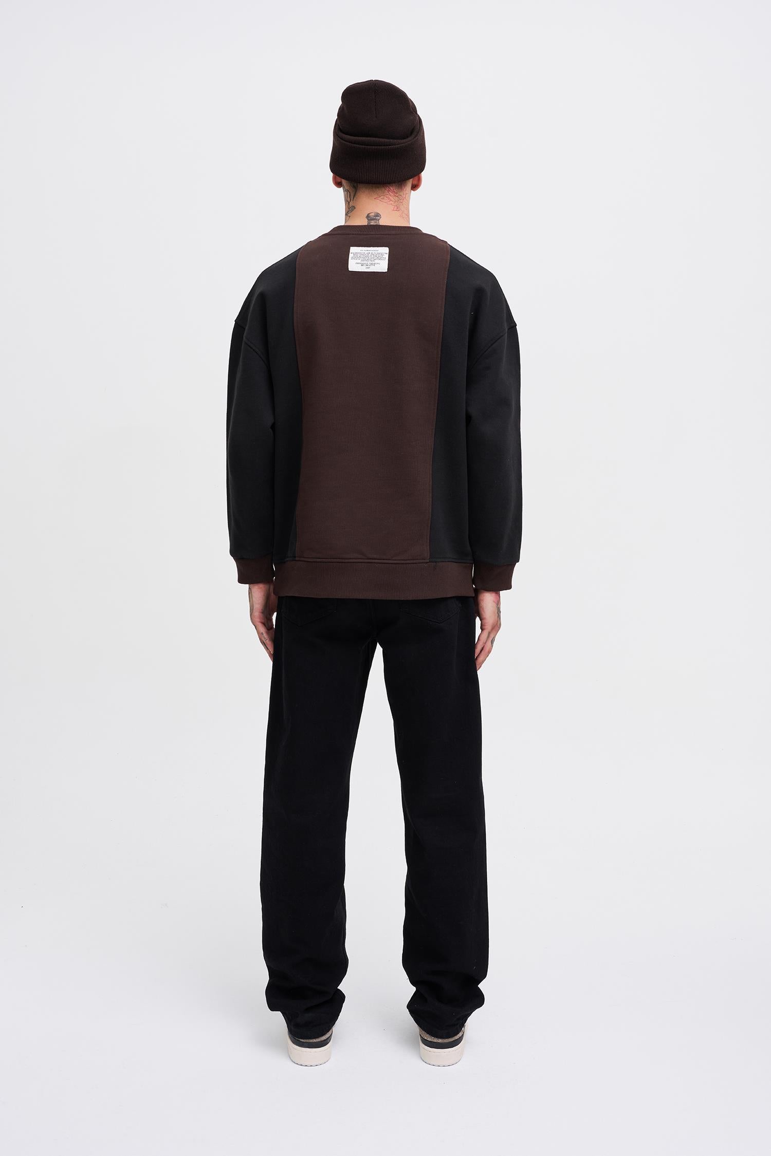 Erkek M Logo Patchwork Sweatshirt Kahverengi - Siyah