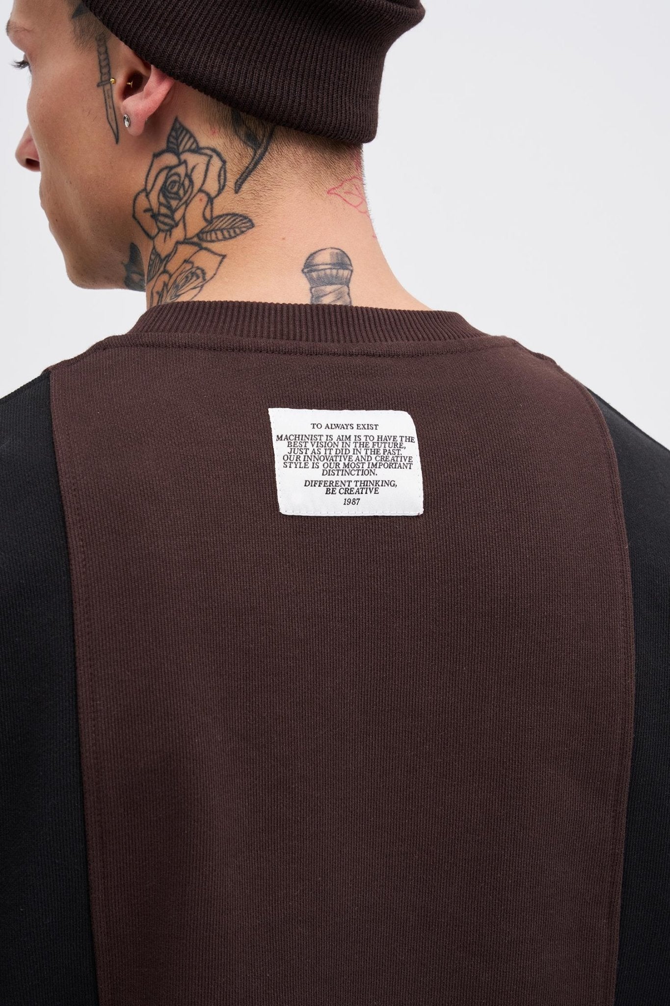 Erkek M Logo Patchwork Sweatshirt Kahverengi - Siyah