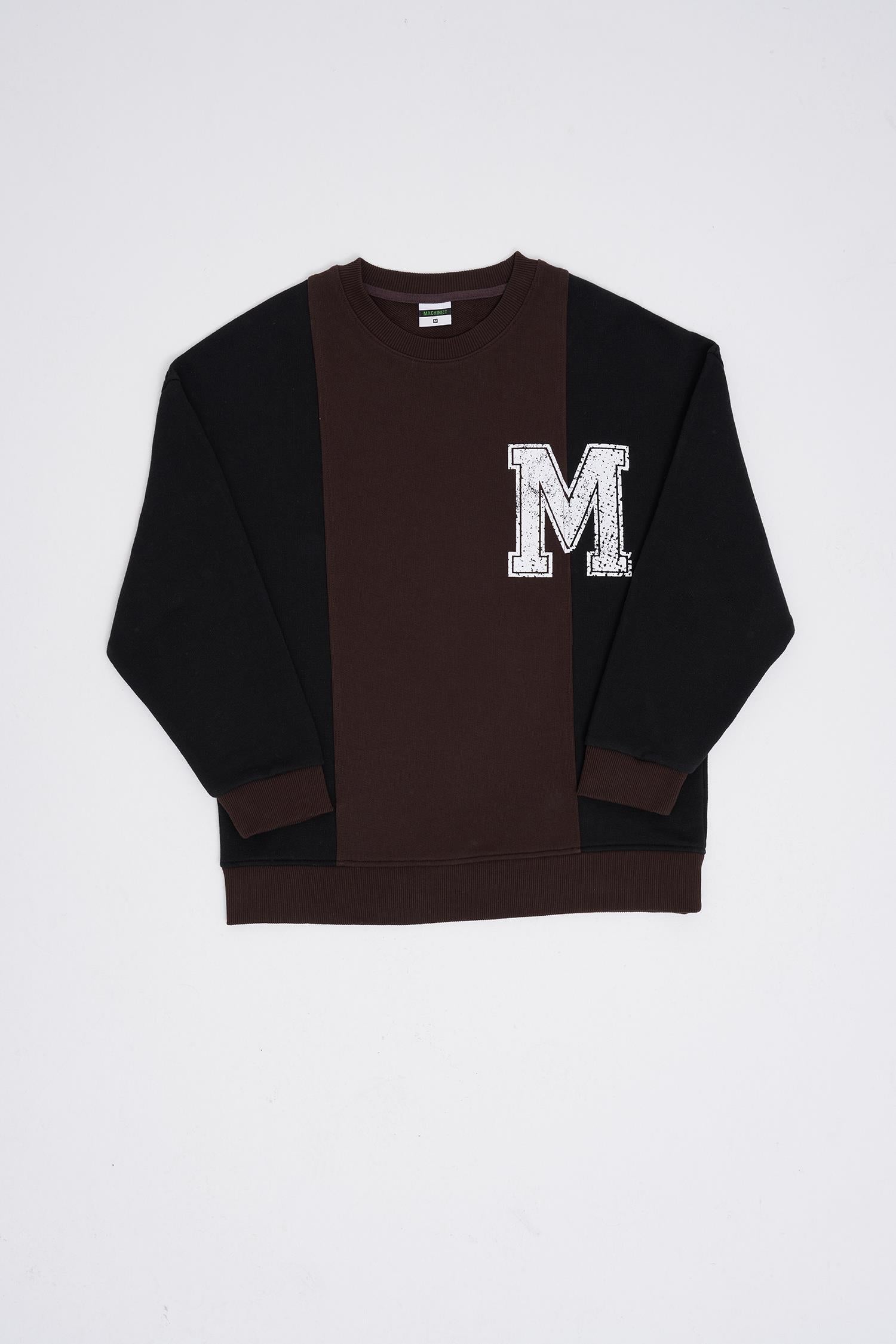 Erkek M Logo Patchwork Sweatshirt Kahverengi - Siyah
