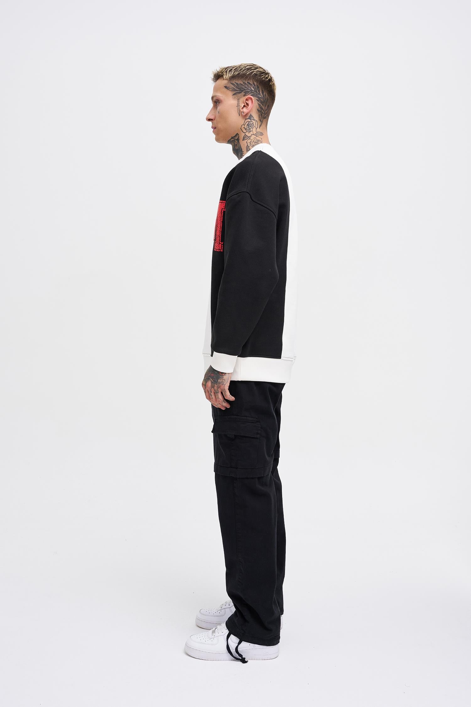 Erkek M Logo Patchwork Sweatshirt Siyah - Ekru