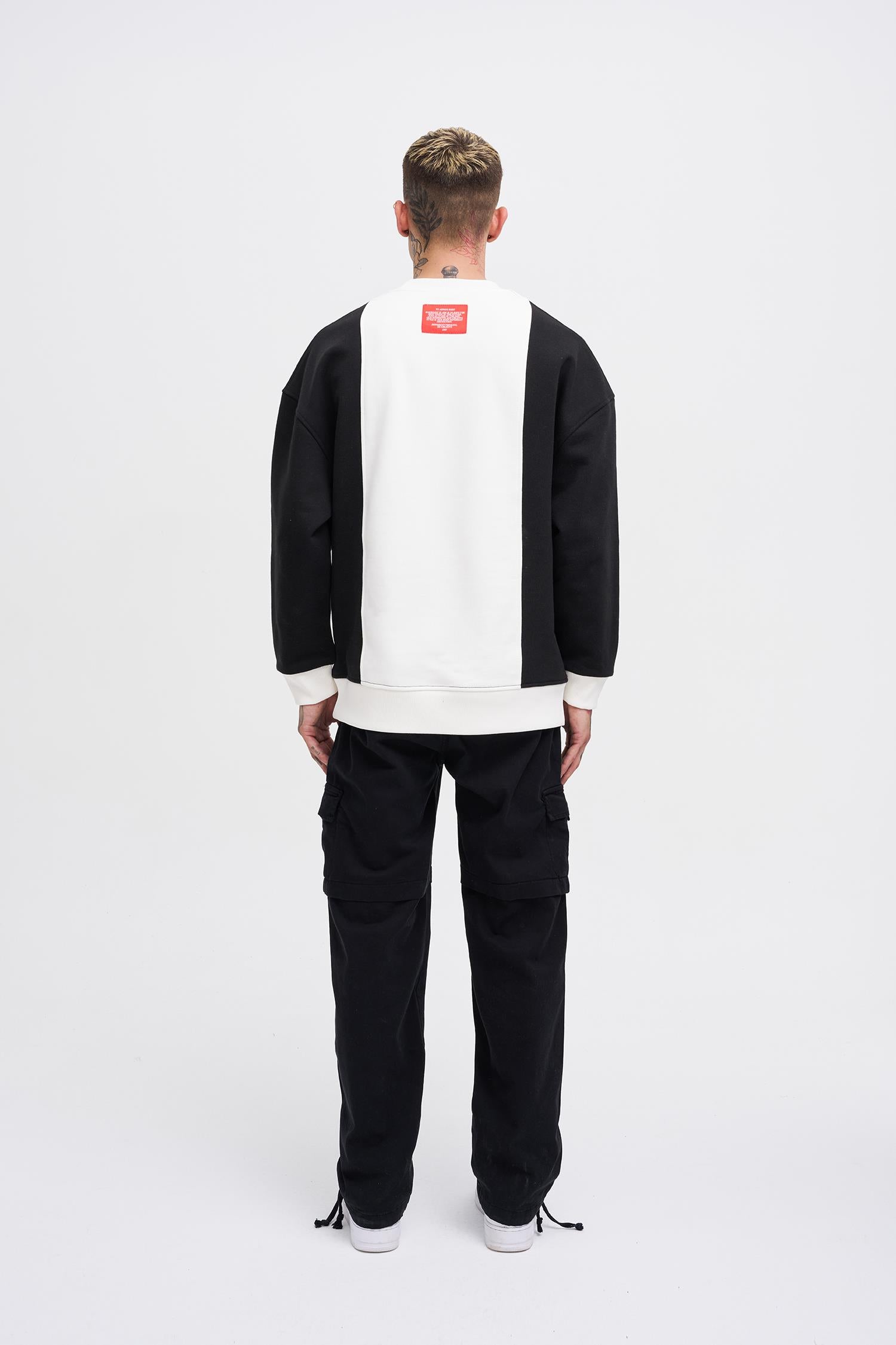 Erkek M Logo Patchwork Sweatshirt Siyah - Ekru