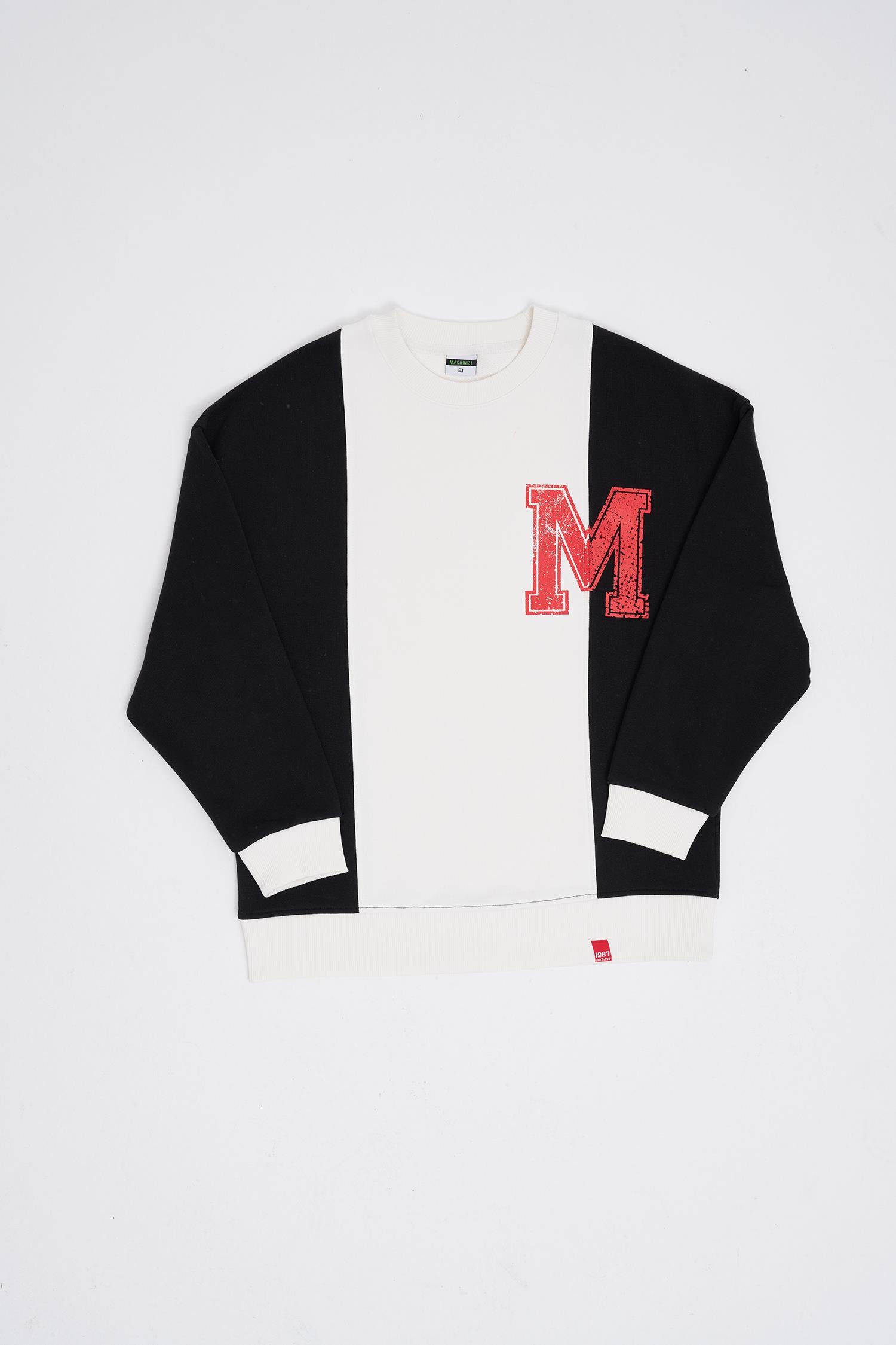 Erkek M Logo Patchwork Sweatshirt Siyah - Ekru