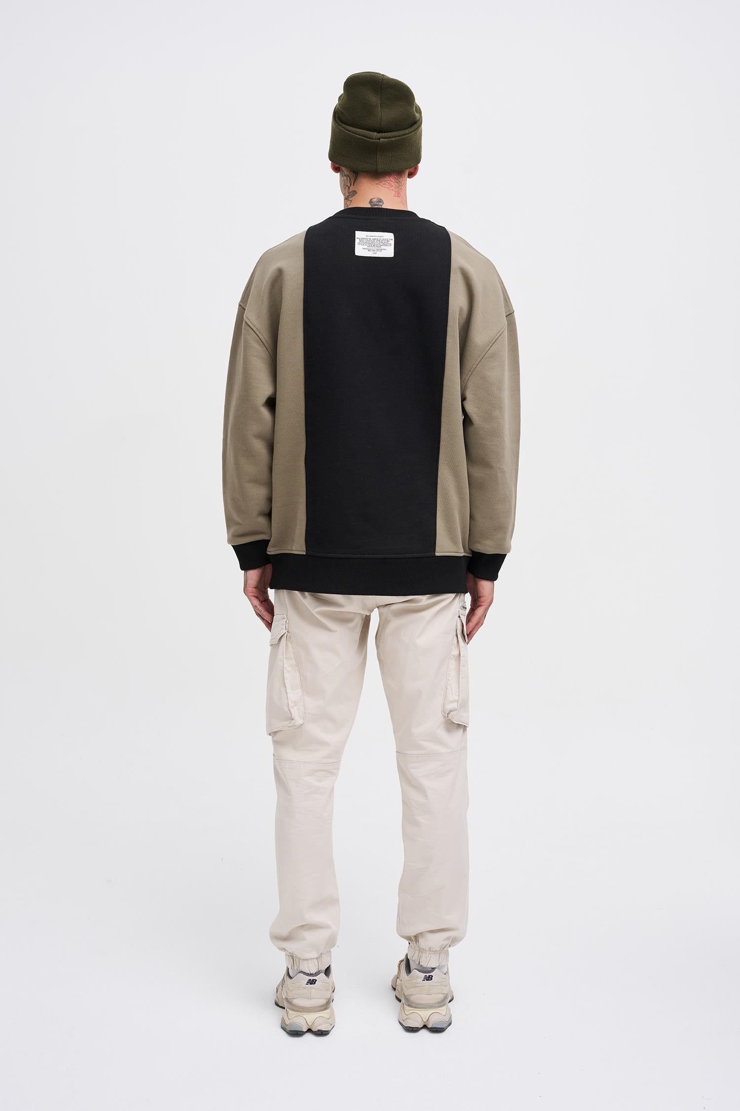 Erkek M Logo Patchwork Sweatshirt Siyah - Haki