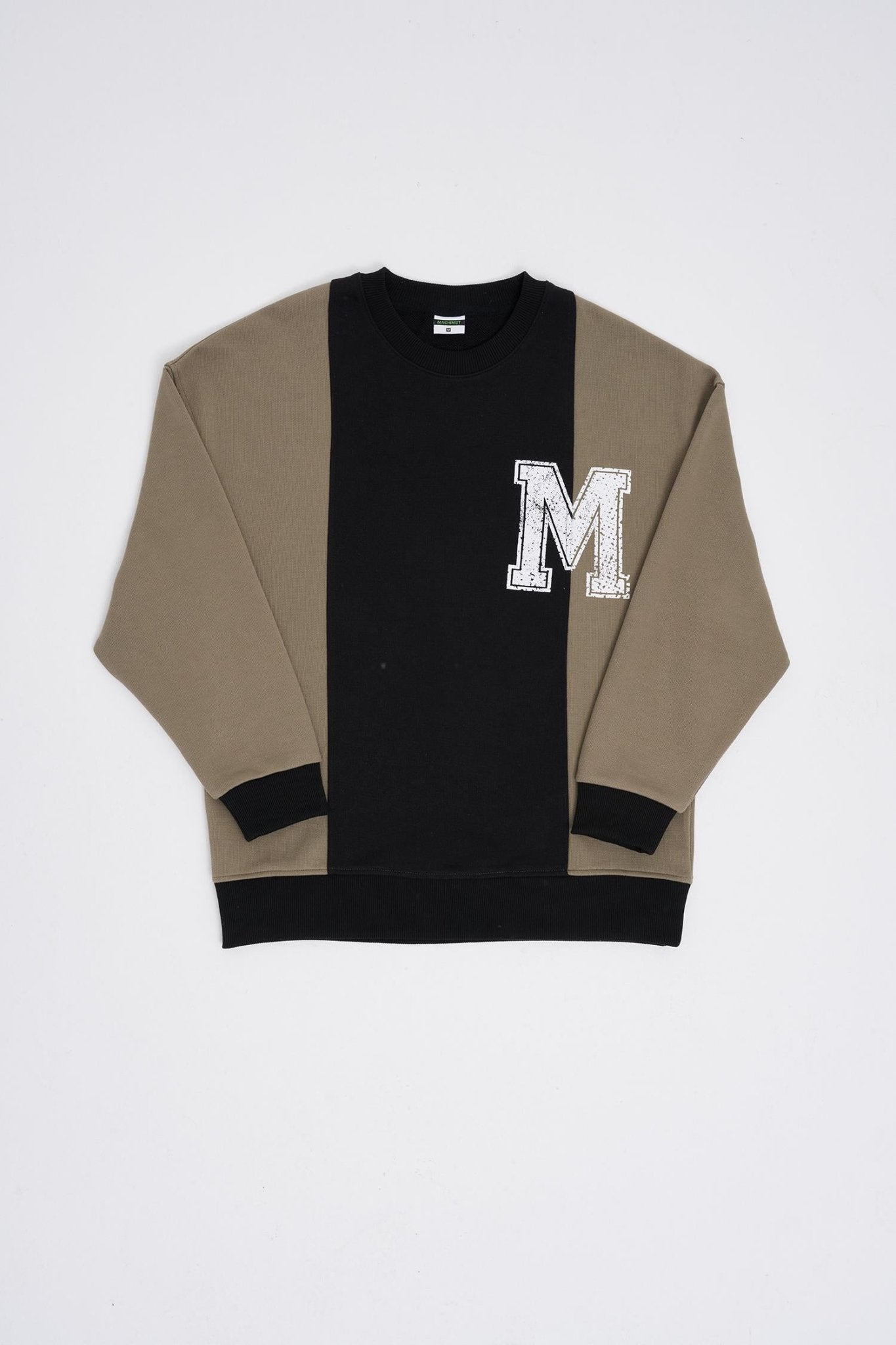 Erkek M Logo Patchwork Sweatshirt Siyah - Haki