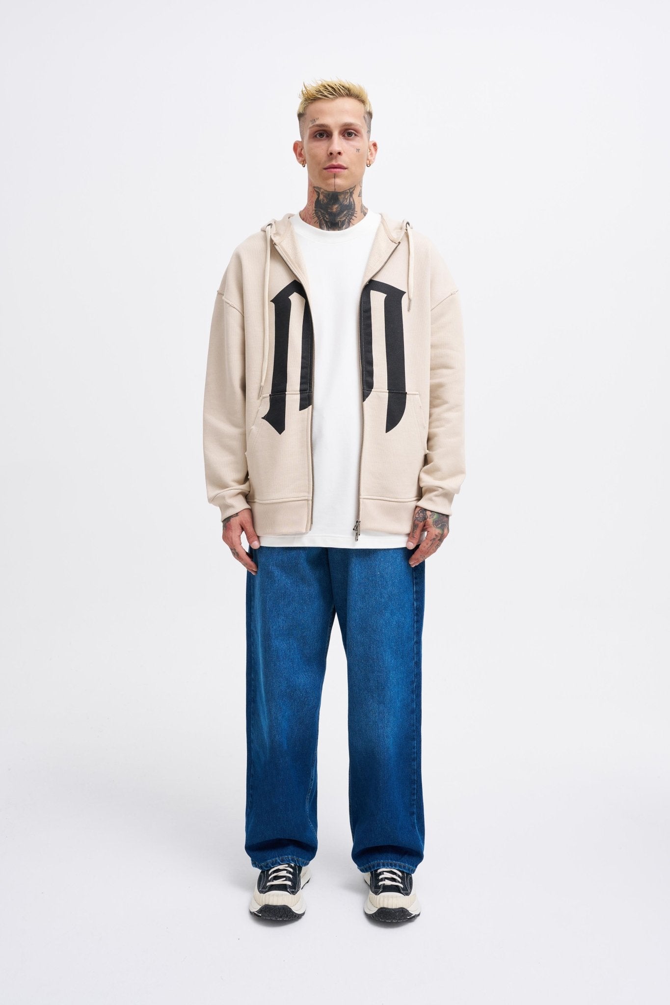 Erkek M Logo Zip Jacket Açık Bej