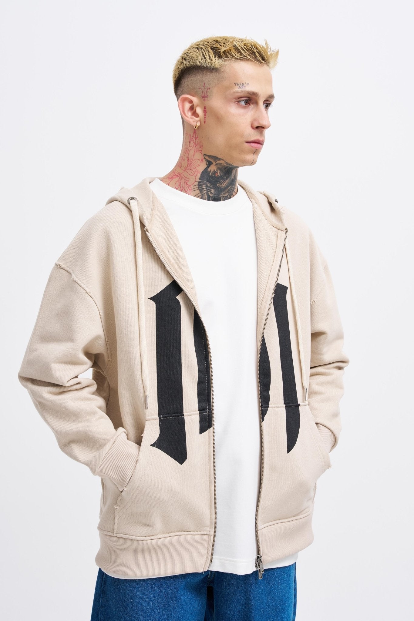 Erkek M Logo Zip Jacket Açık Bej