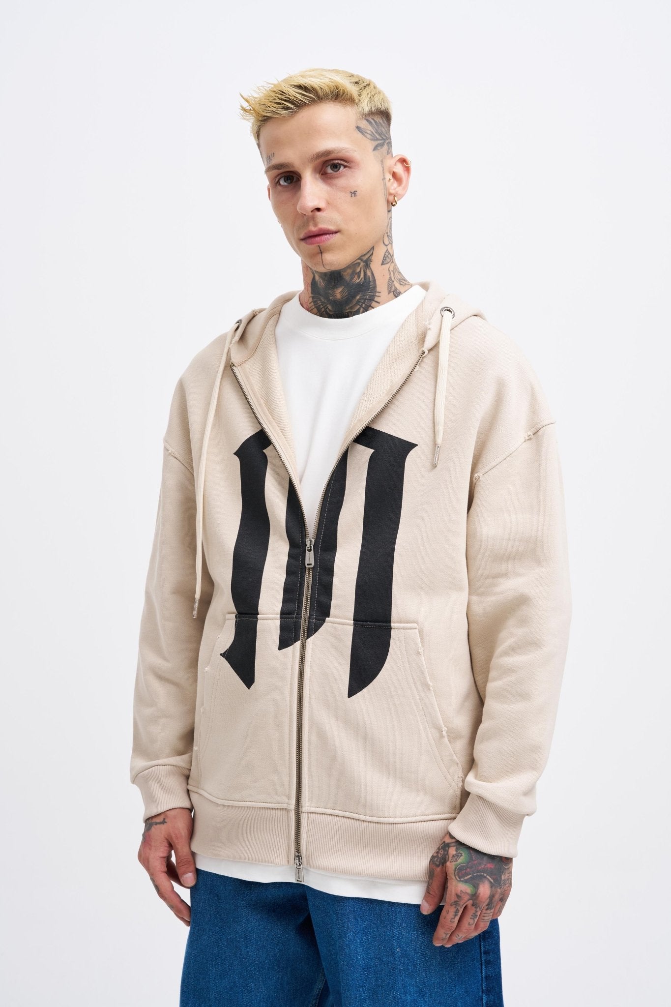 Erkek M Logo Zip Jacket Açık Bej