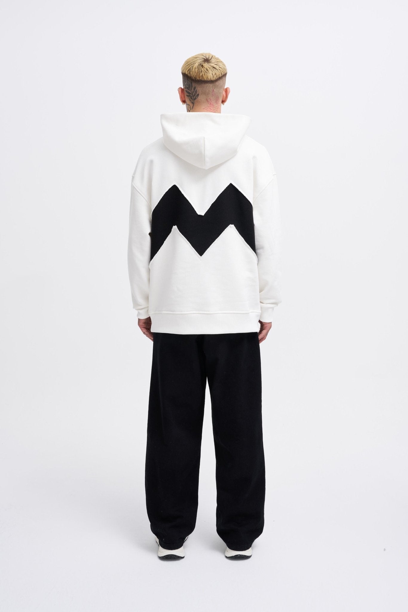 Erkek M Shaped Pactwork Kapüşonlu Sweatshirt Ekru