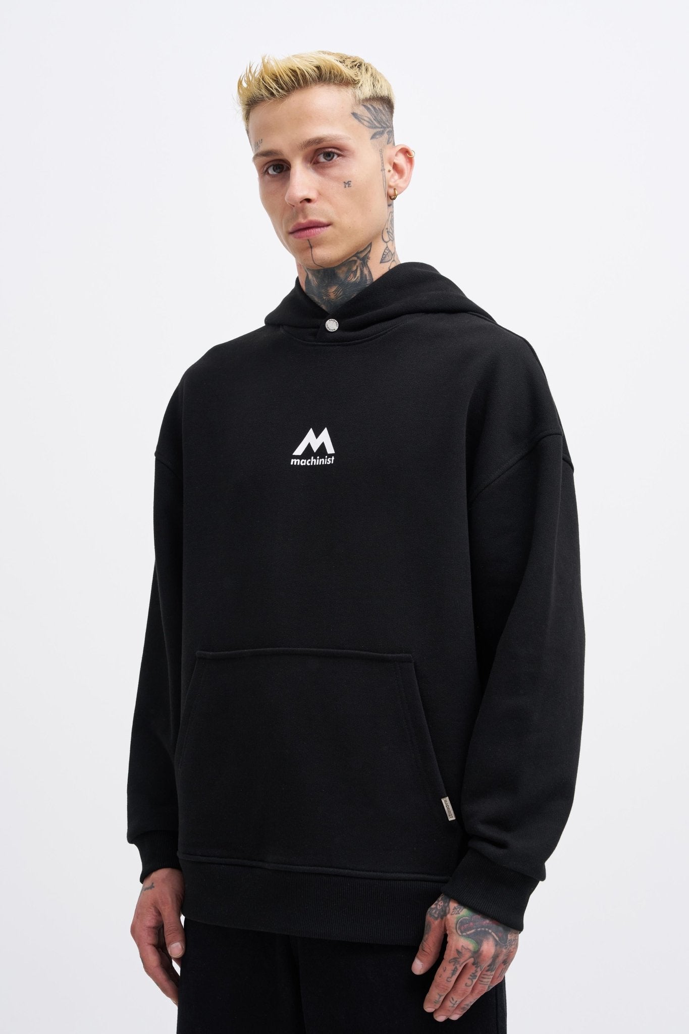 Erkek M Shaped Pactwork Kapüşonlu Sweatshirt Siyah