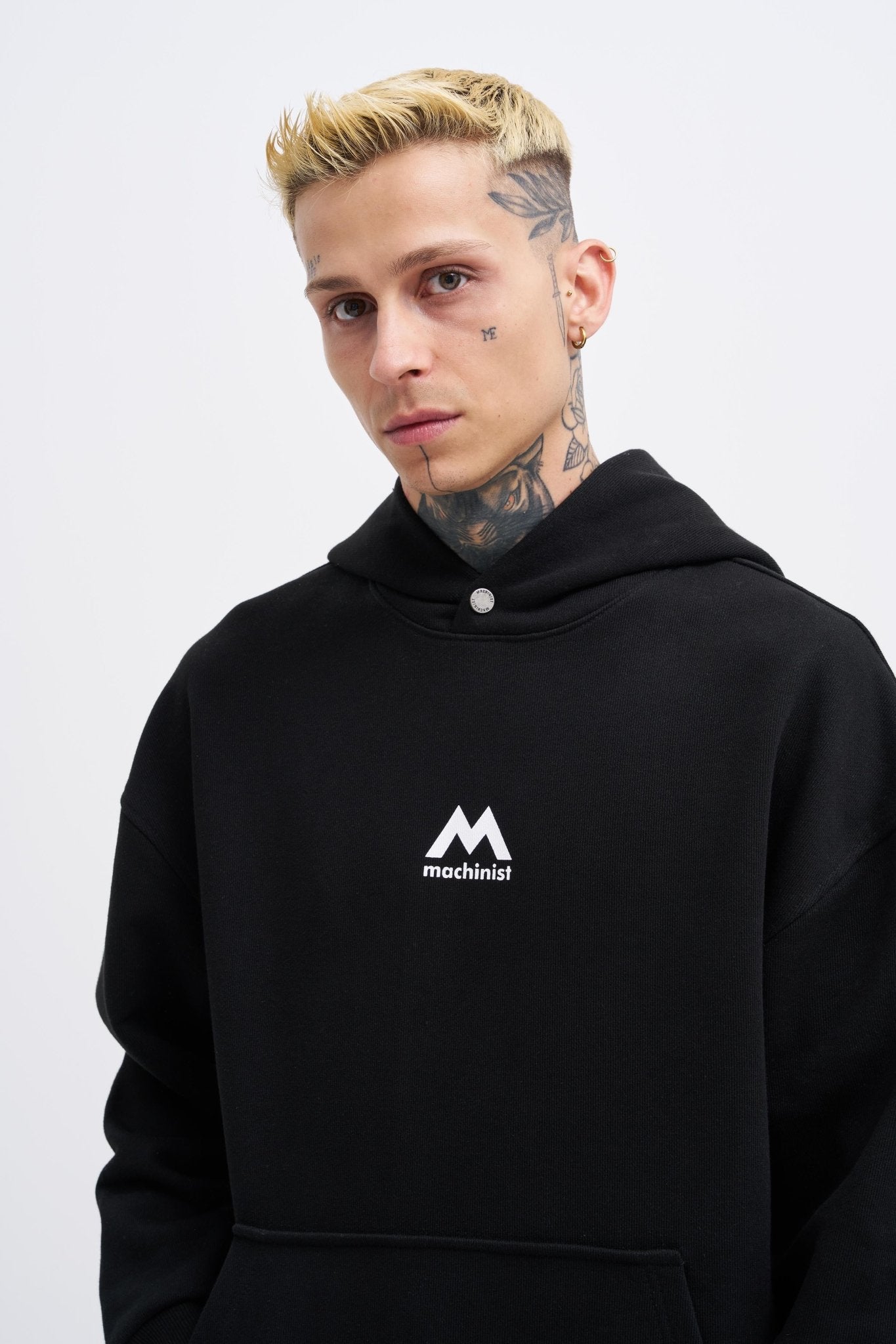 Erkek M Shaped Pactwork Kapüşonlu Sweatshirt Siyah
