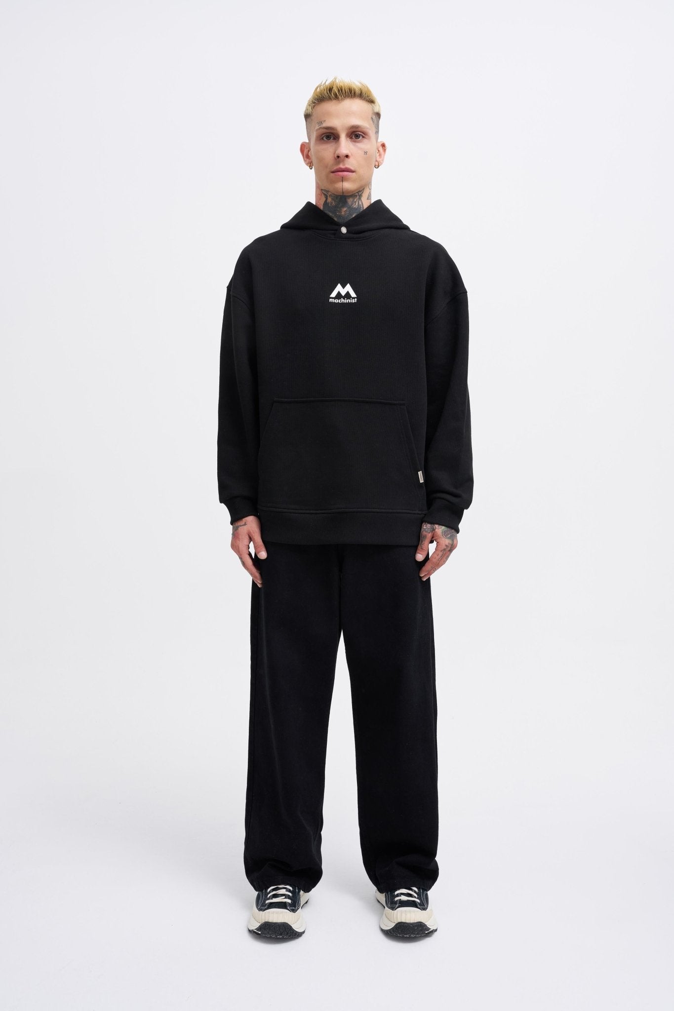 Erkek M Shaped Pactwork Kapüşonlu Sweatshirt Siyah