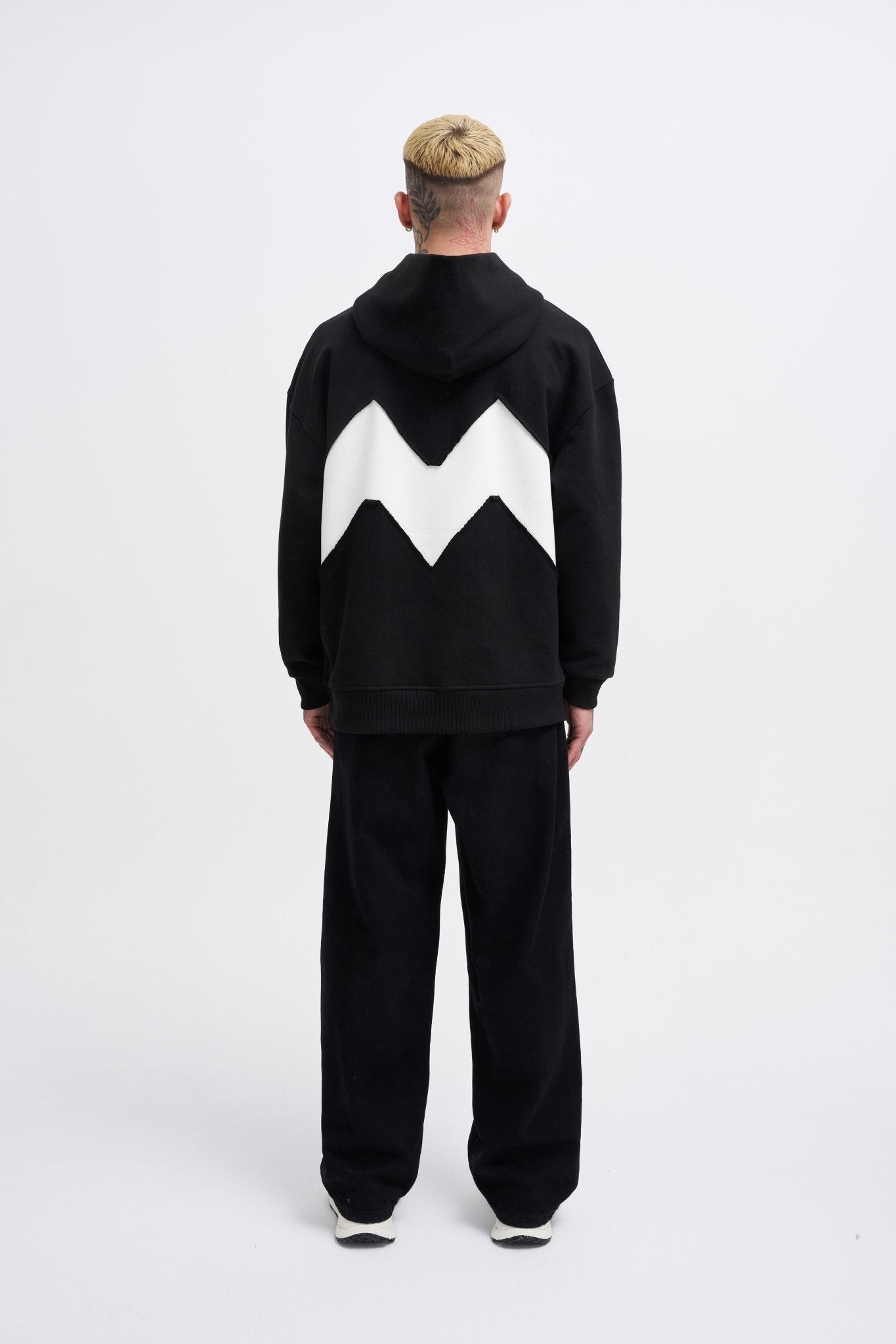 Erkek M Shaped Pactwork Kapüşonlu Sweatshirt Siyah