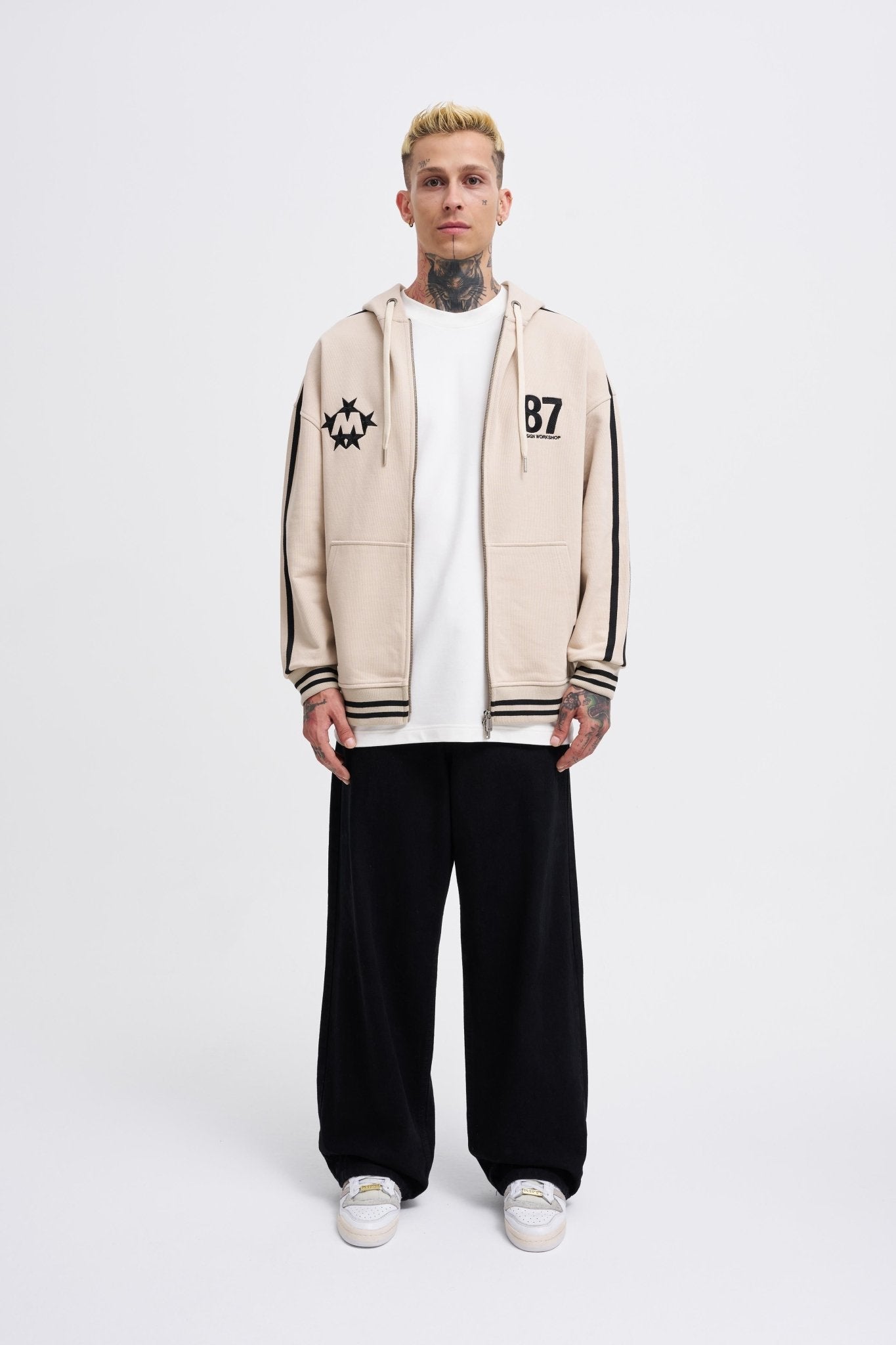 Erkek M Star Logo Zip Jacket Açık Bej