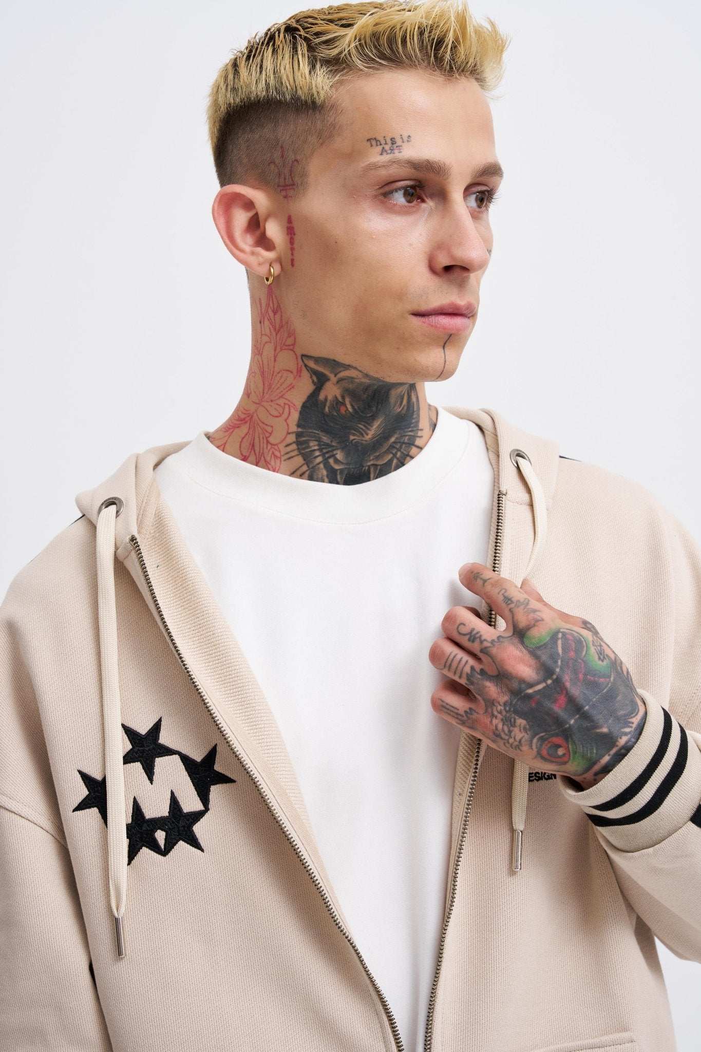 Erkek M Star Logo Zip Jacket Açık Bej