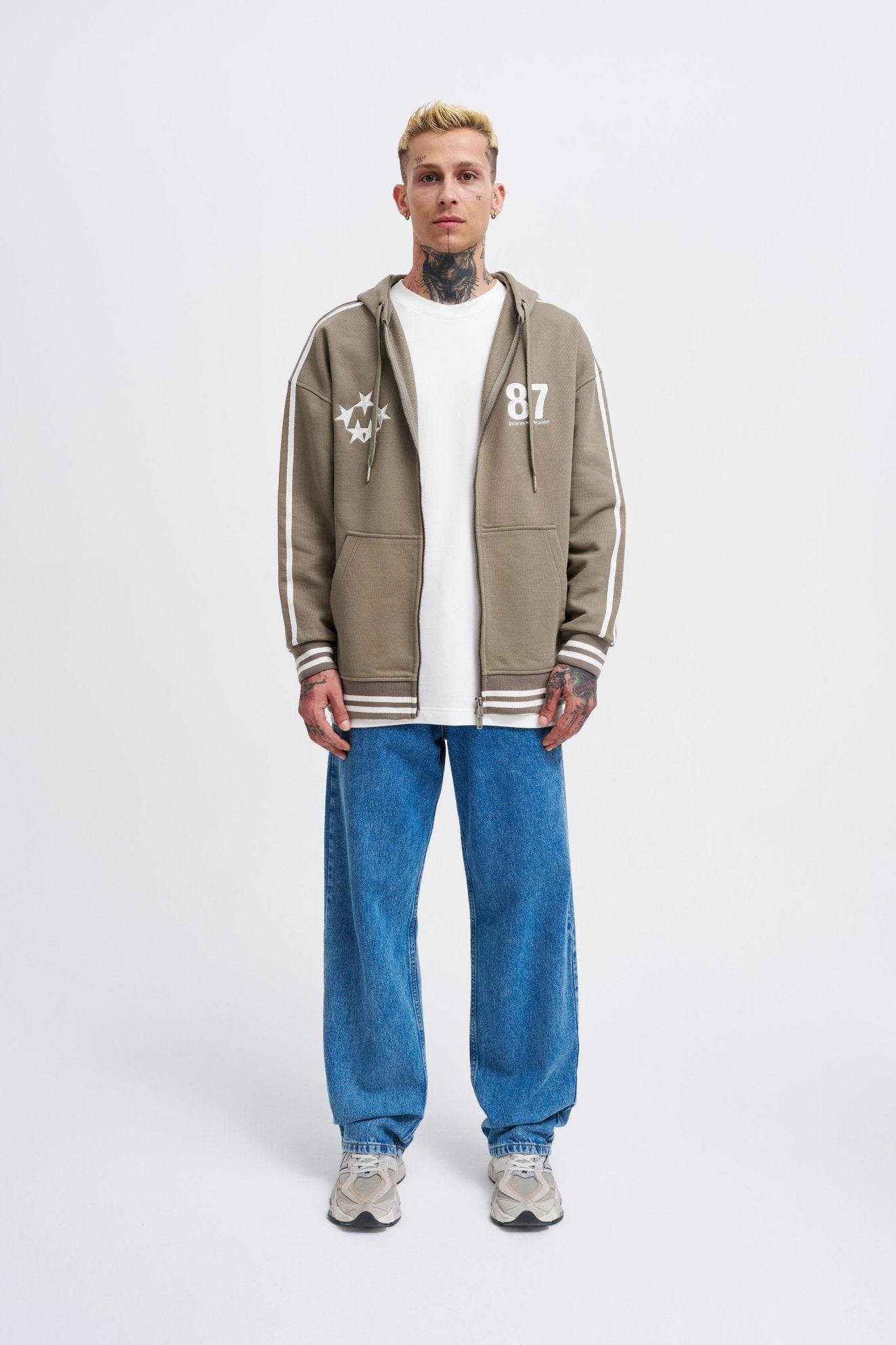 Erkek M Star Logo Zip Jacket Haki
