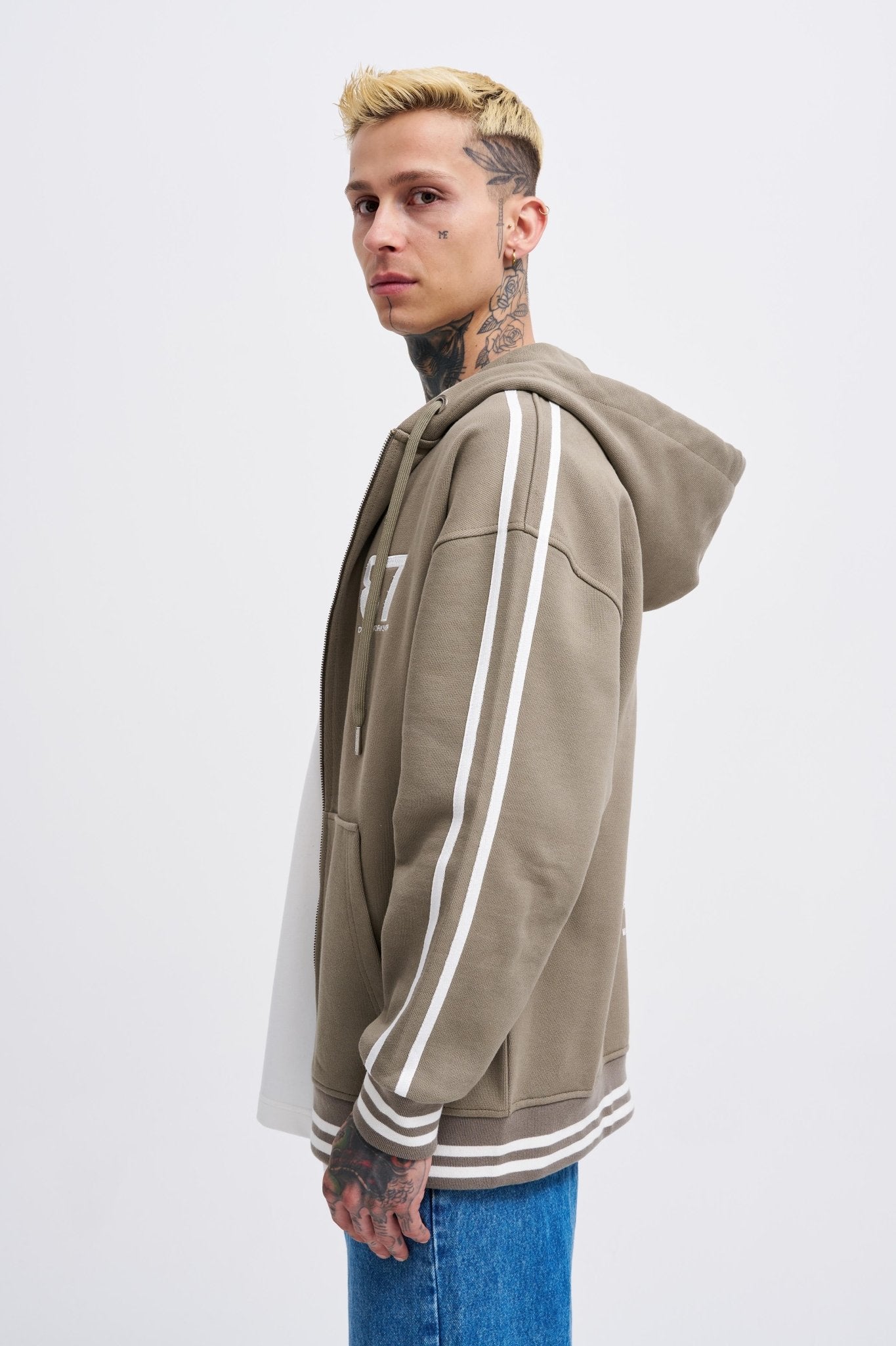 Erkek M Star Logo Zip Jacket Haki