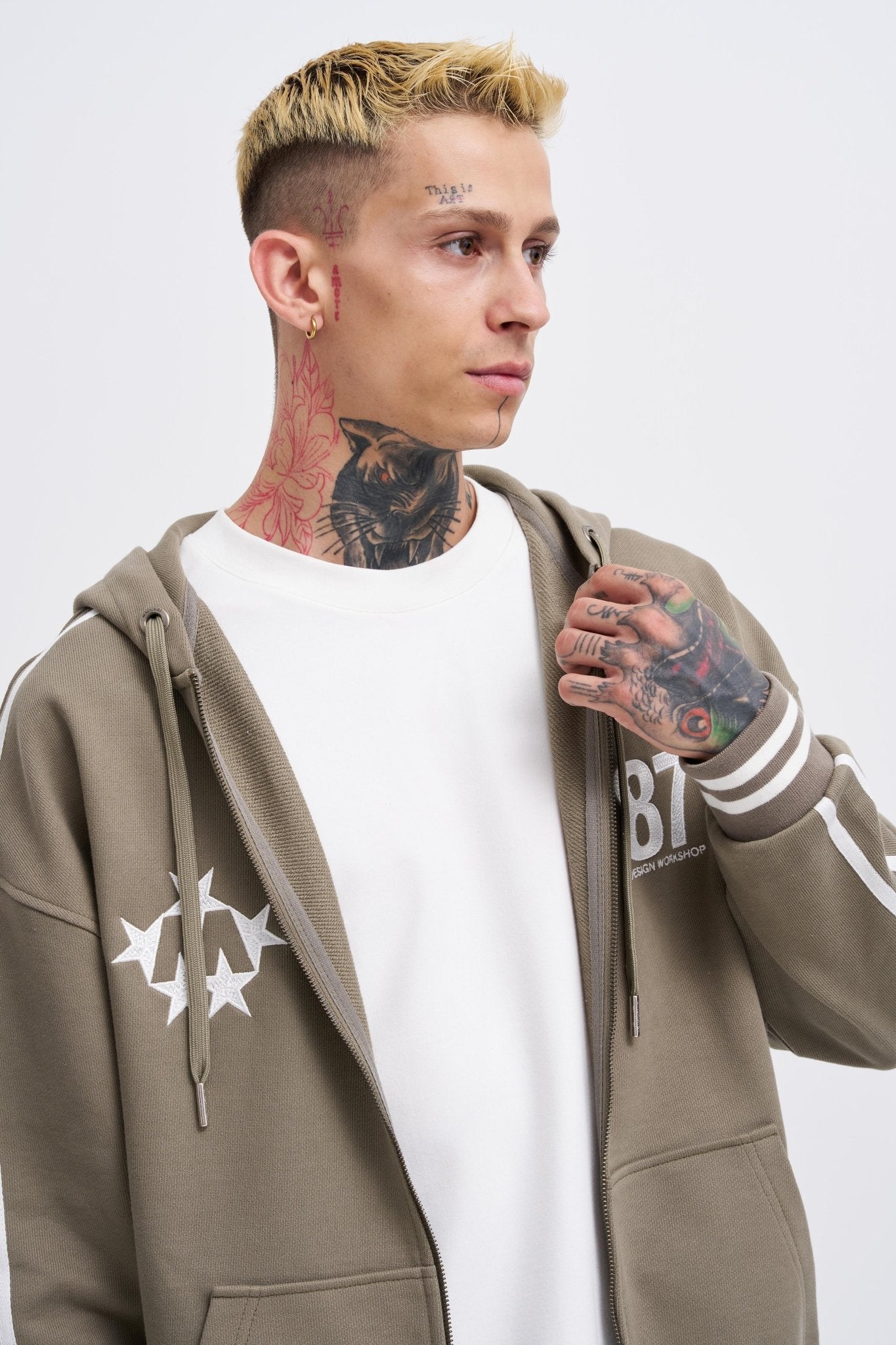 Erkek M Star Logo Zip Jacket Haki