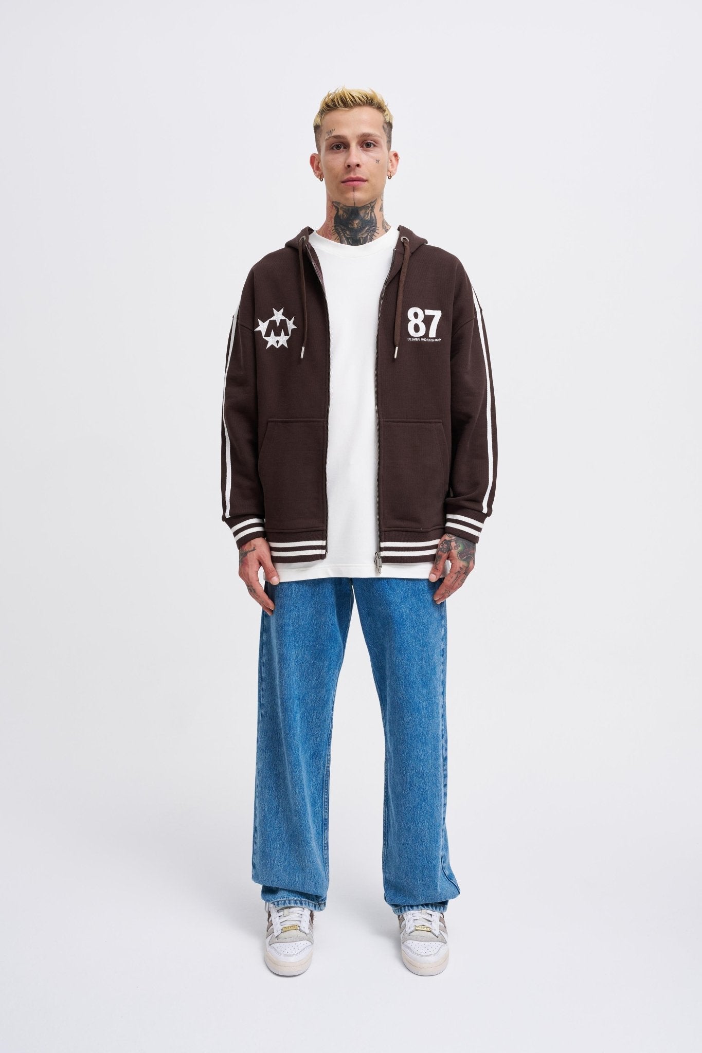 Erkek M Star Logo Zip Jacket Koyu Kahverengi