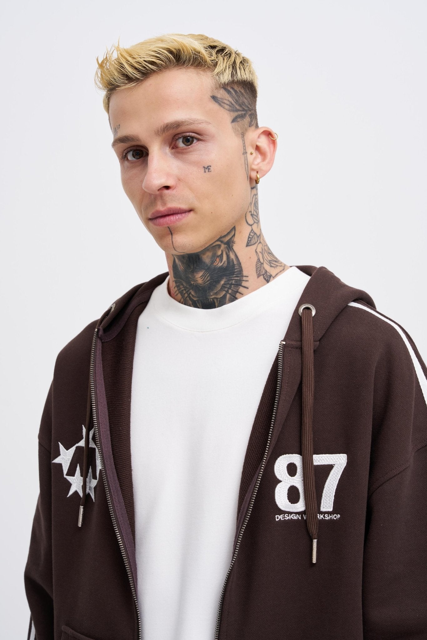 Erkek M Star Logo Zip Jacket Koyu Kahverengi