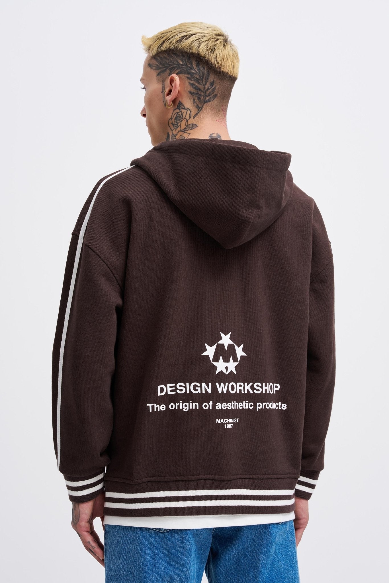 Erkek M Star Logo Zip Jacket Koyu Kahverengi