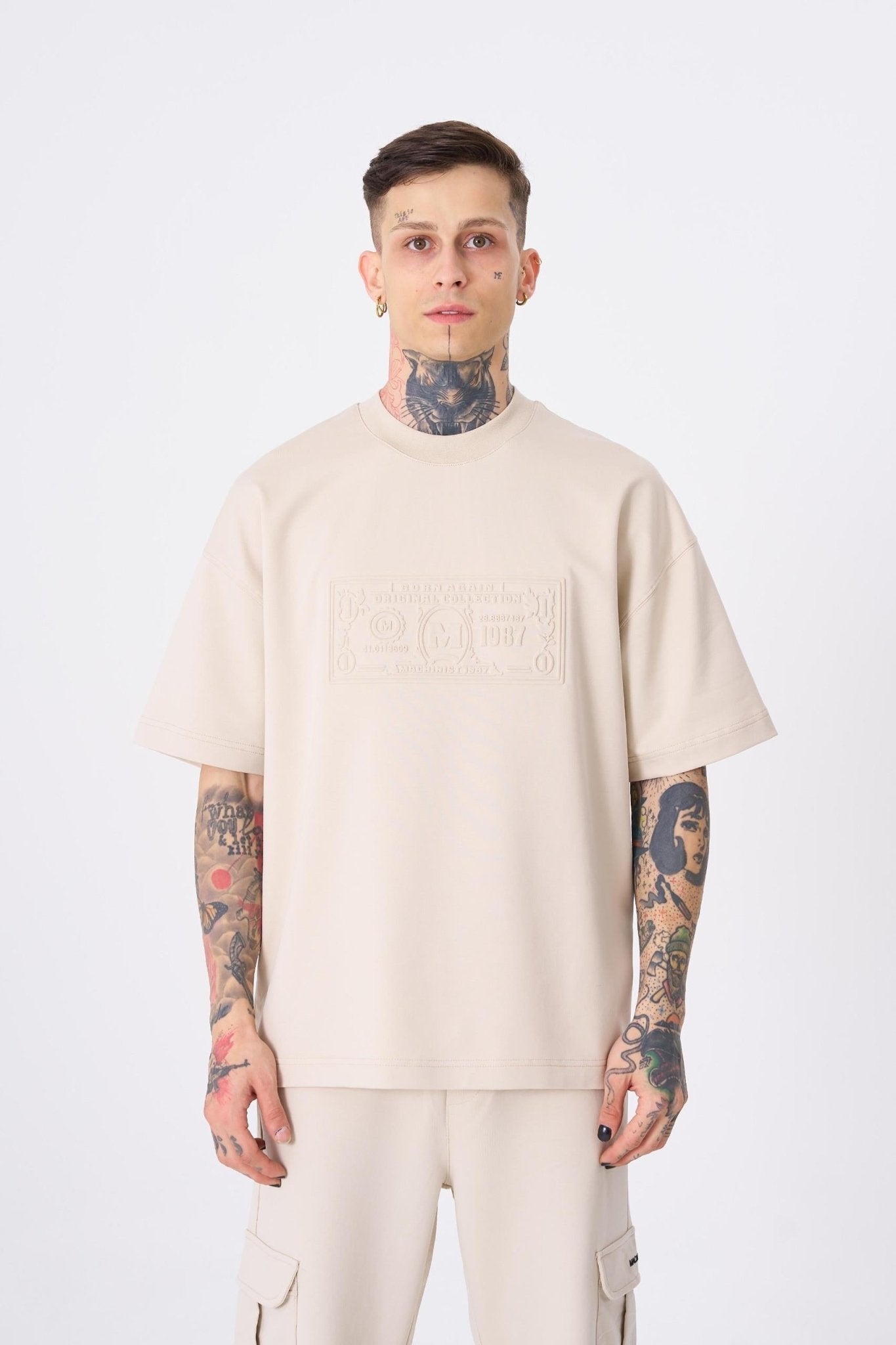 Erkek Machinist Dollar Basic Oversize Tişört Açık Bej