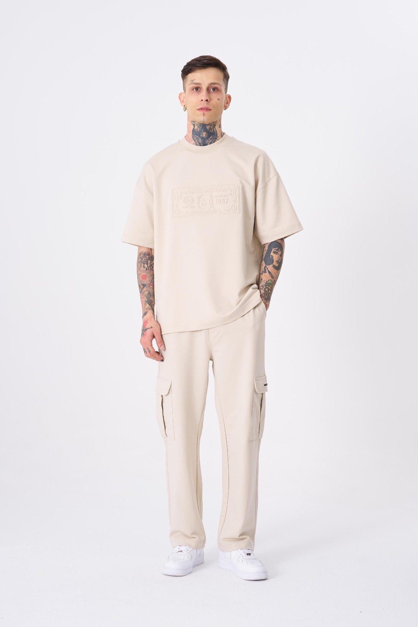Erkek Machinist Dollar Basic Oversize Tişört Açık Bej