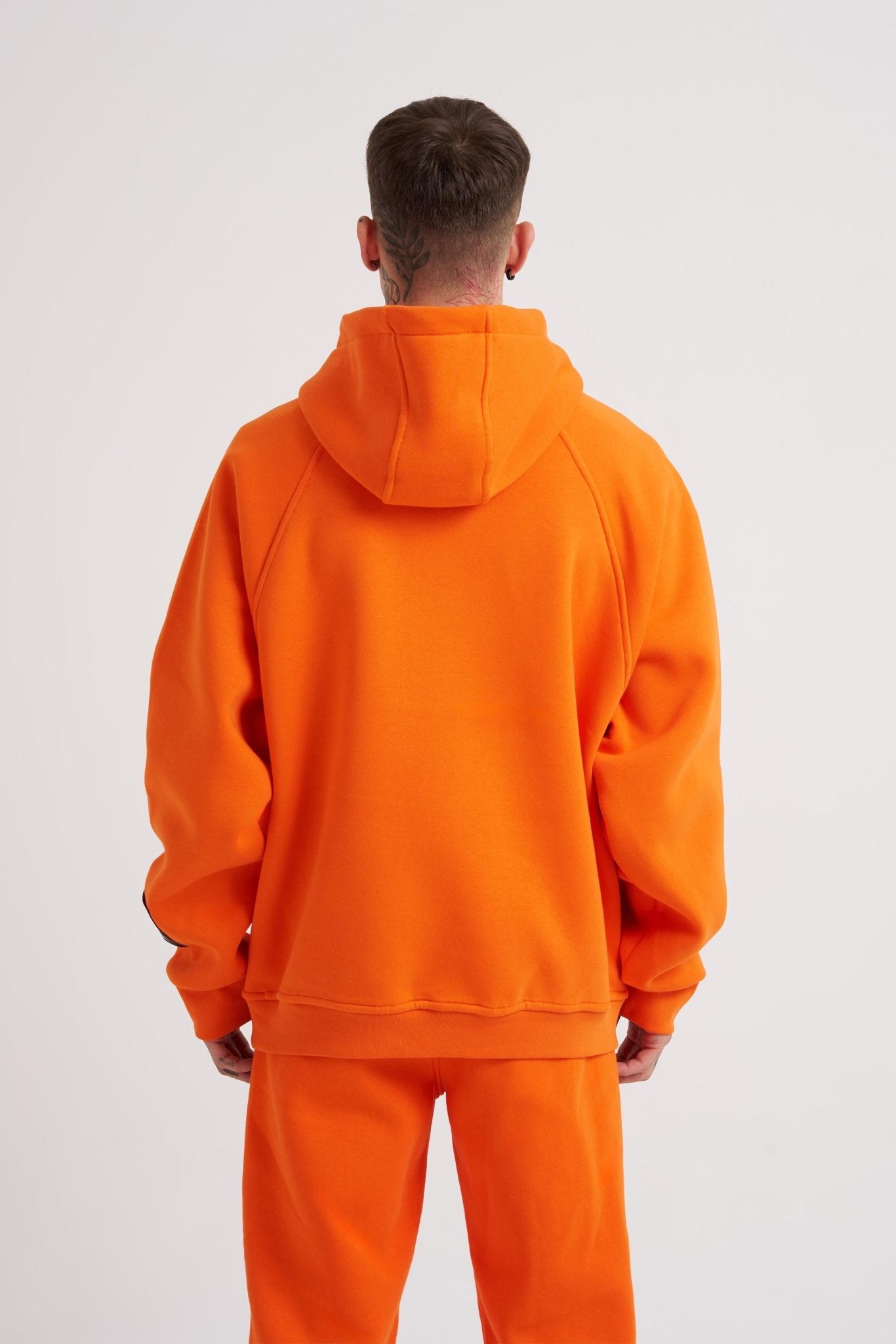 Erkek Machinist Kol Detay Nakışlı Kapüşonlu Sweatshirt Neon Turuncu