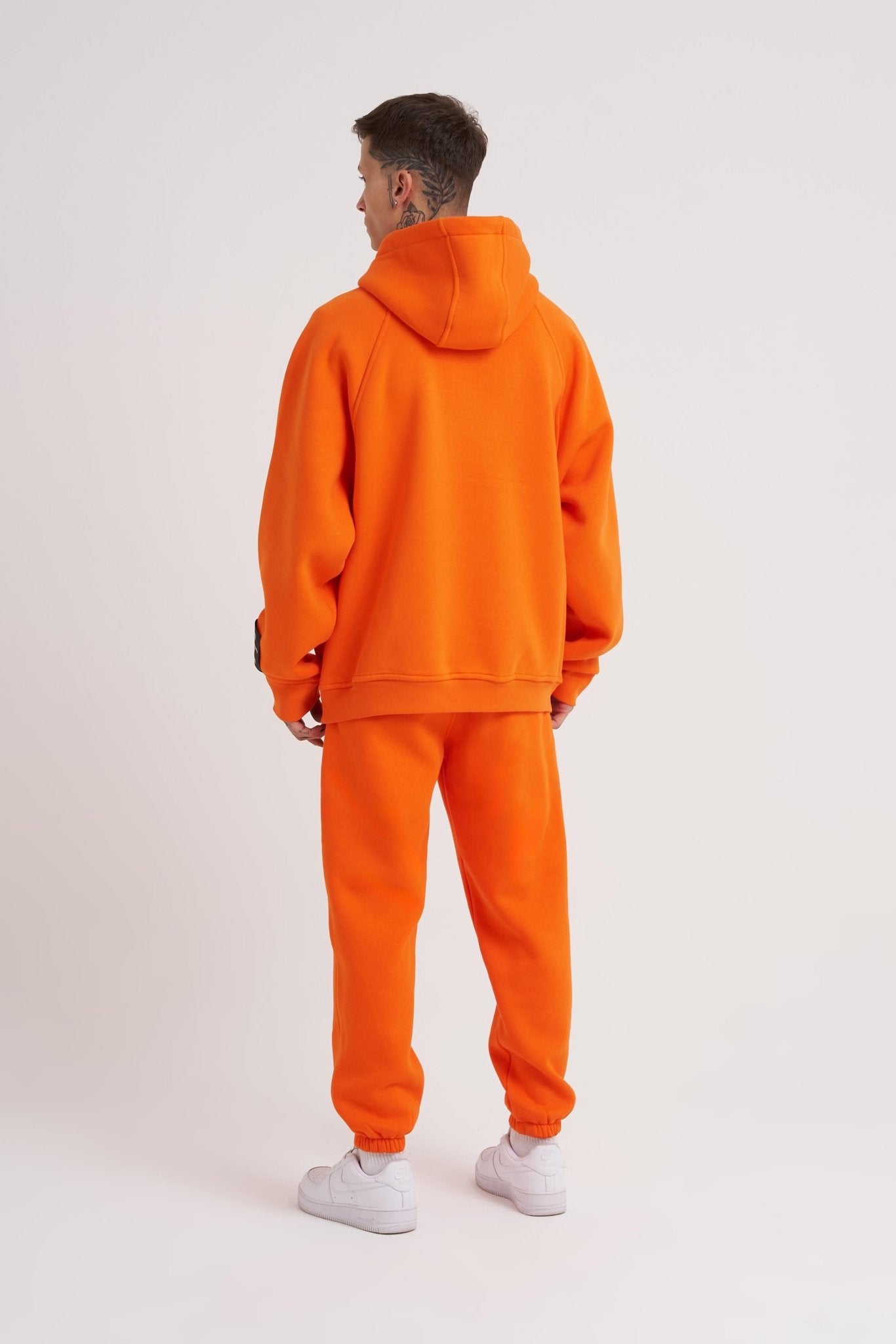 Erkek Machinist Kol Detay Nakışlı Kapüşonlu Sweatshirt Neon Turuncu