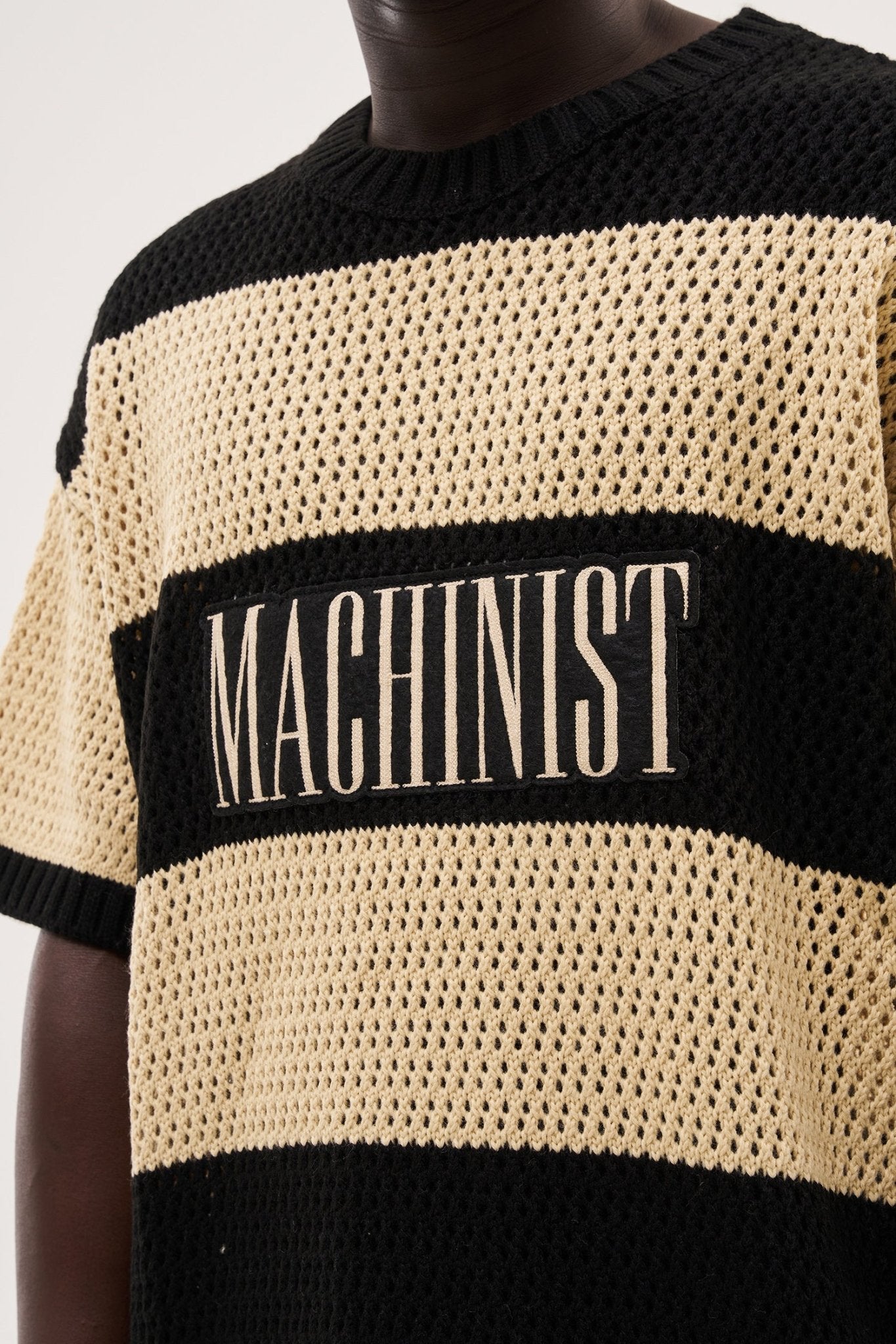 Erkek Machinist Nakışlı Triko Tişört Bej - Siyah