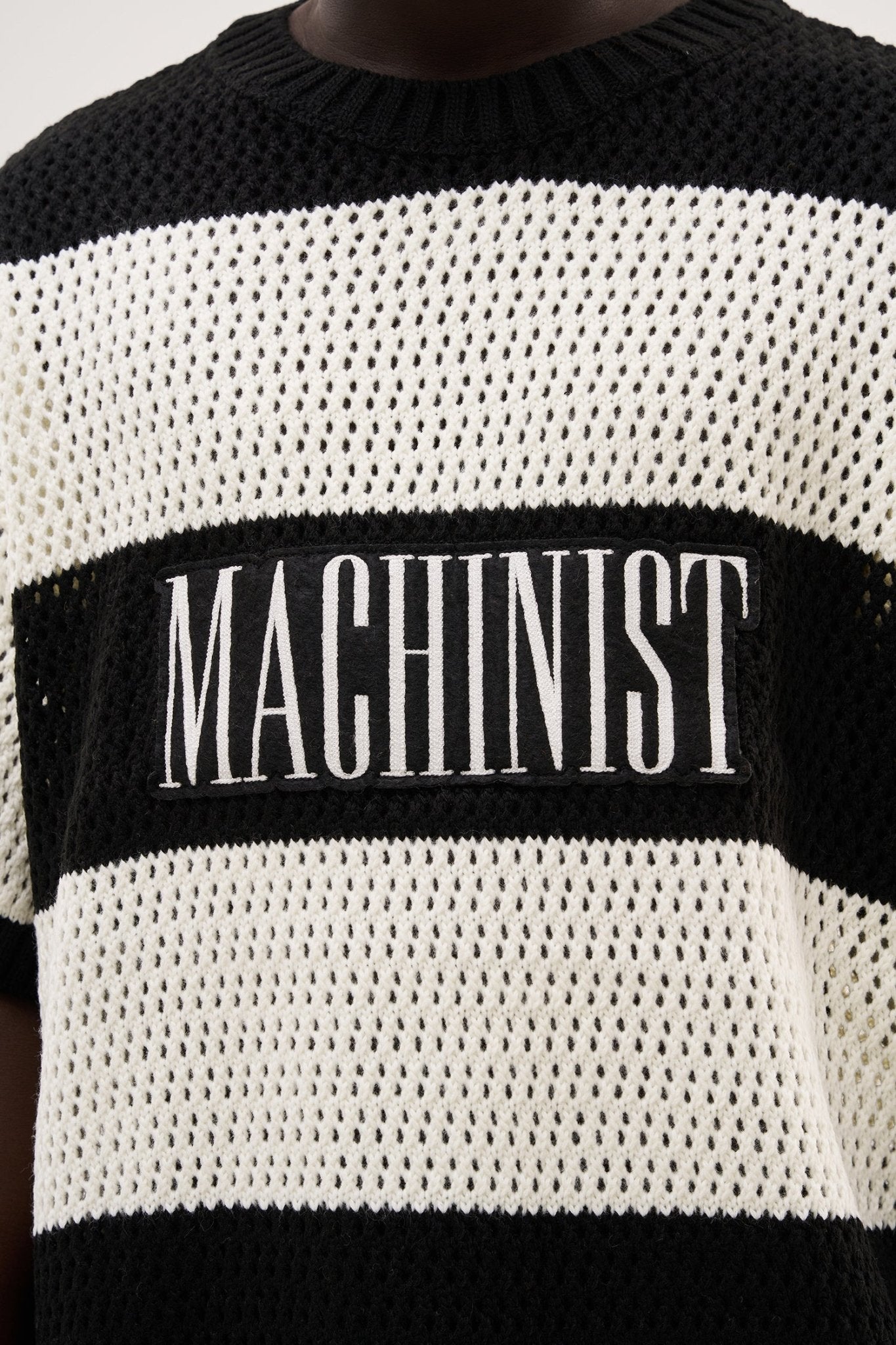 Erkek Machinist Nakışlı Triko Tişört Siyah - Ekru