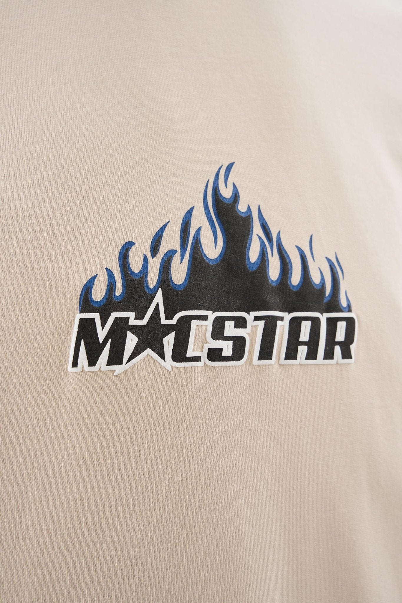 Erkek Macstar Flame Baskılı Oversize Tişört Açık Bej