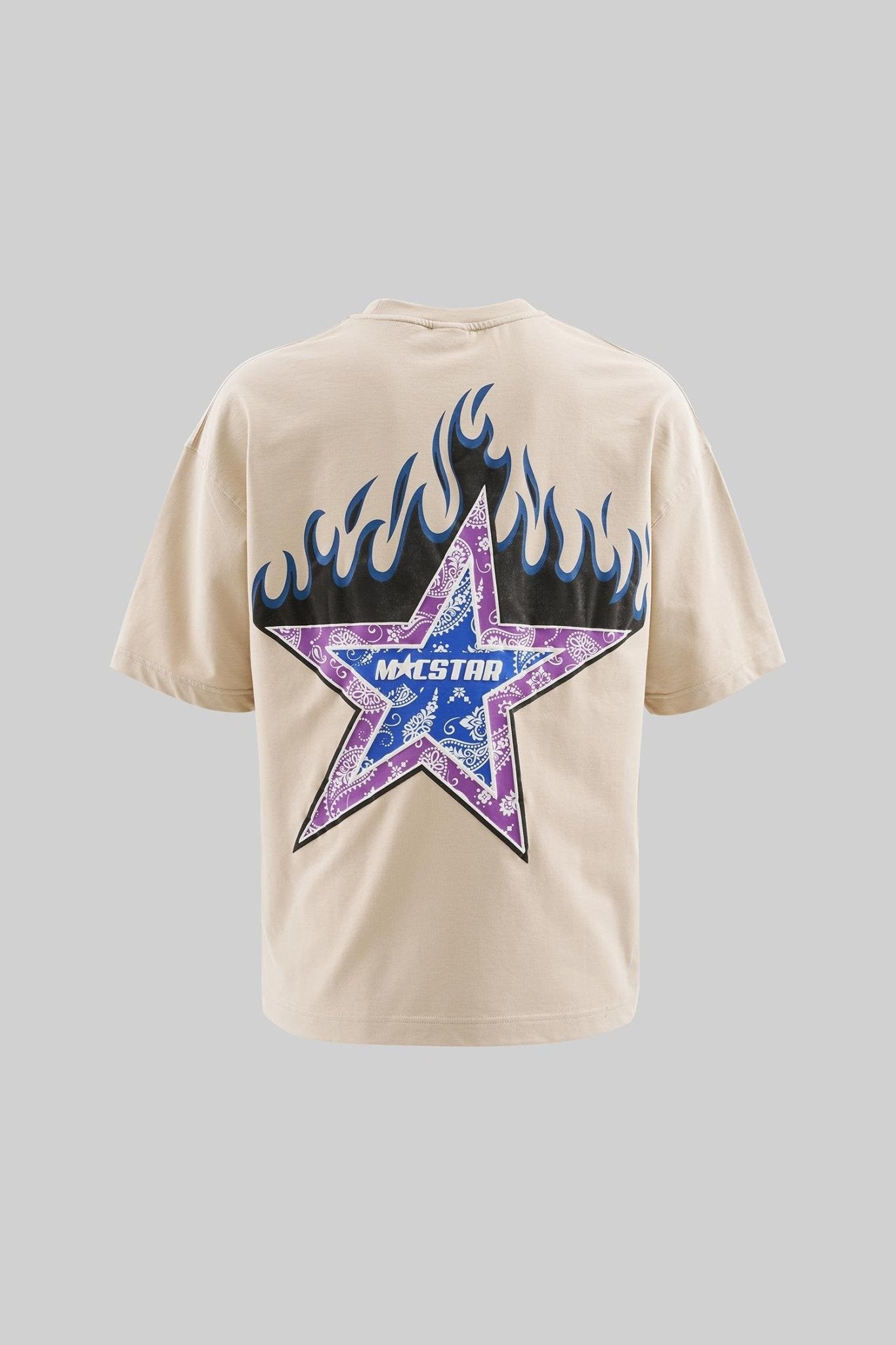 Erkek Macstar Flame Baskılı Oversize Tişört Açık Bej