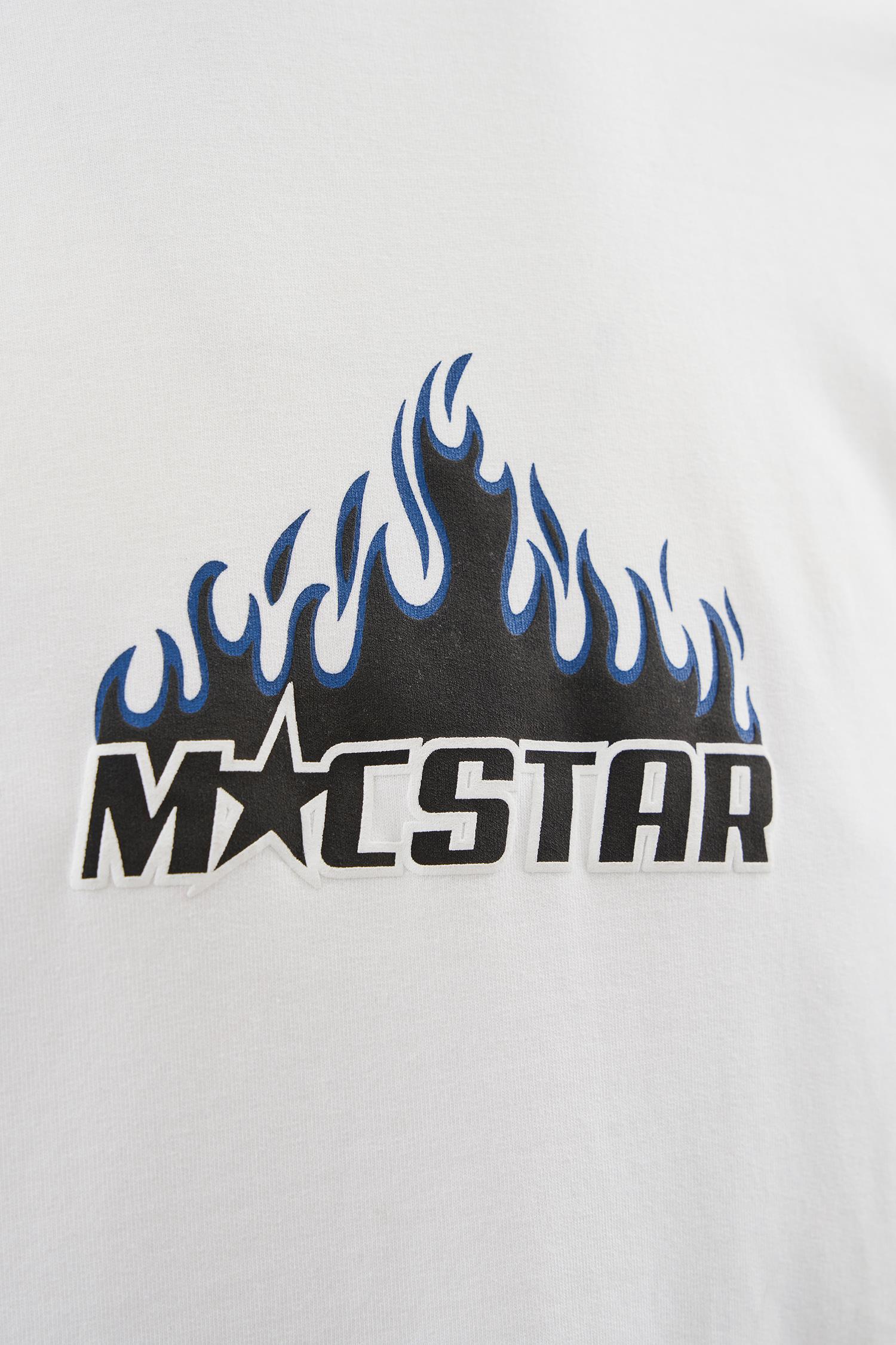 Erkek Macstar Flame Baskılı Oversize Tişört Ekru
