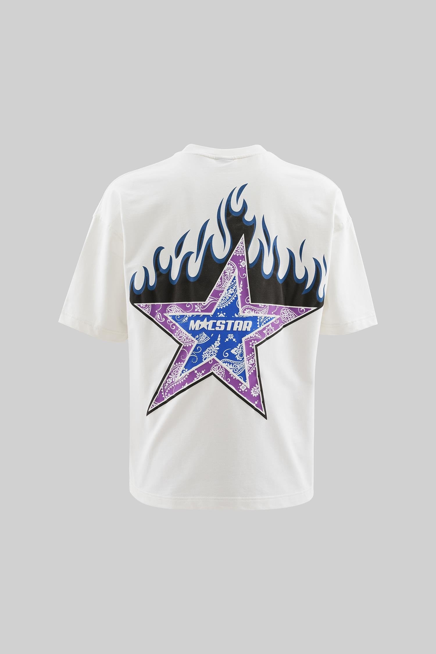 Erkek Macstar Flame Baskılı Oversize Tişört Ekru